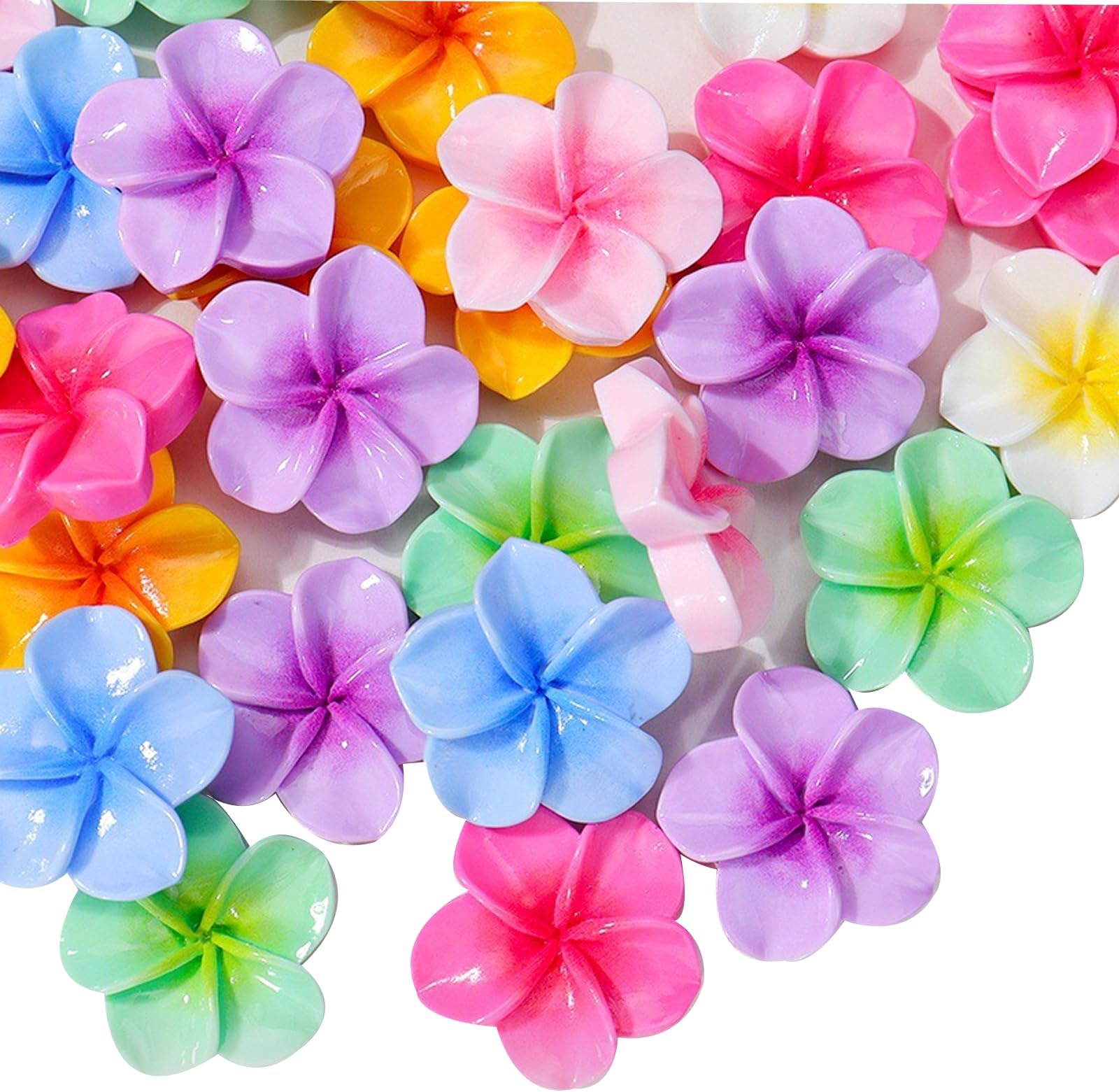 100 Pieces 7 Colors Resin Plumeria Flower Charm Clay Beads Pendant Earrings Flower Petals Necklace Hawaiian Polymer Clay Parts Piercing 3D Resin Clay Craft Handmade Kit