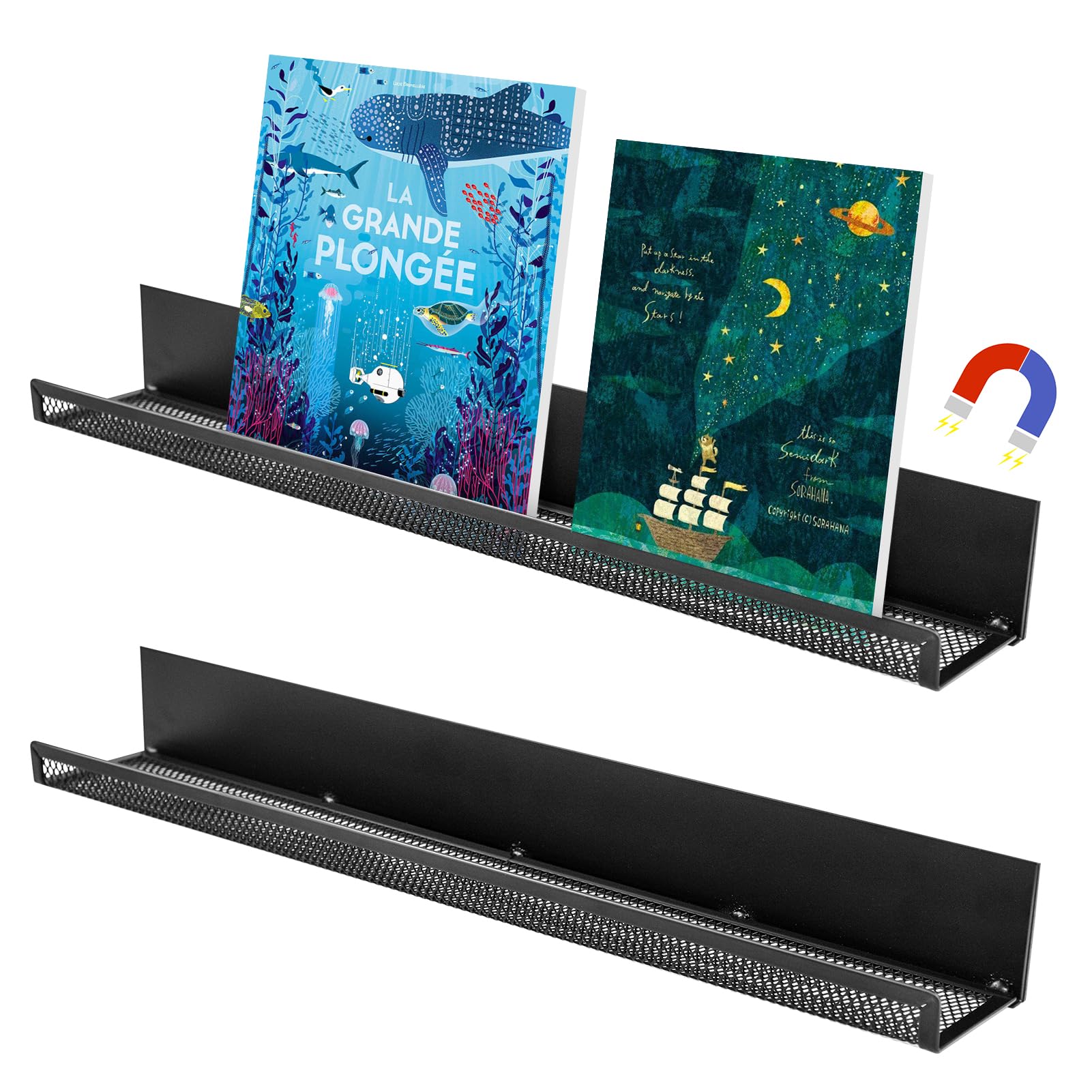 Photo 1 of Mofuiry Metal Magnetic Book Shelf - 17 Inch Floating Display Shelf (2 Pack)