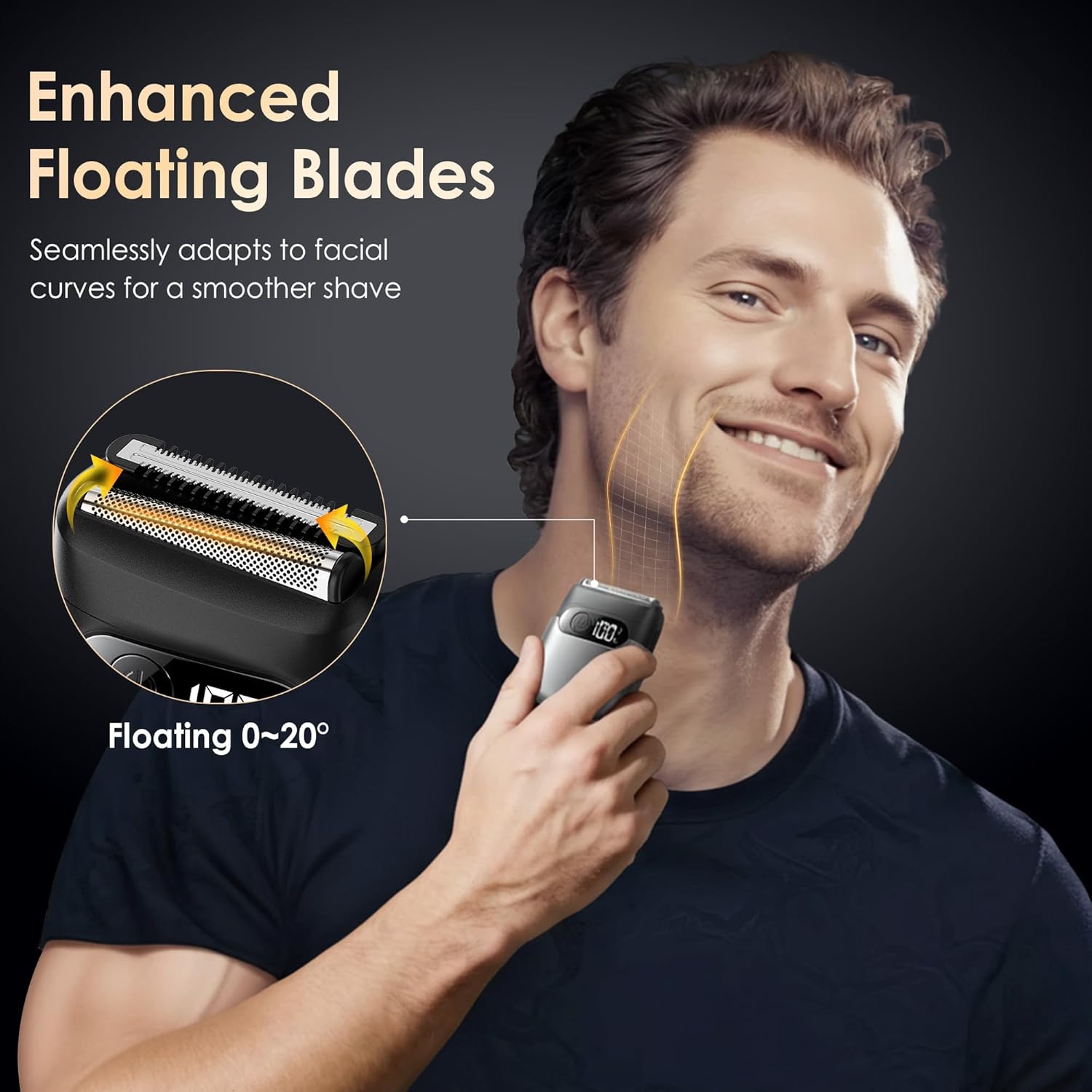 Electric Razor for Men, Foil Shaver and Beard Trimmer for Dry and Wet,Battery LED Display USB-C Fast Charge, IPX7 Waterproof Portable Travel Shaver (Charcoal Black) - Image 2