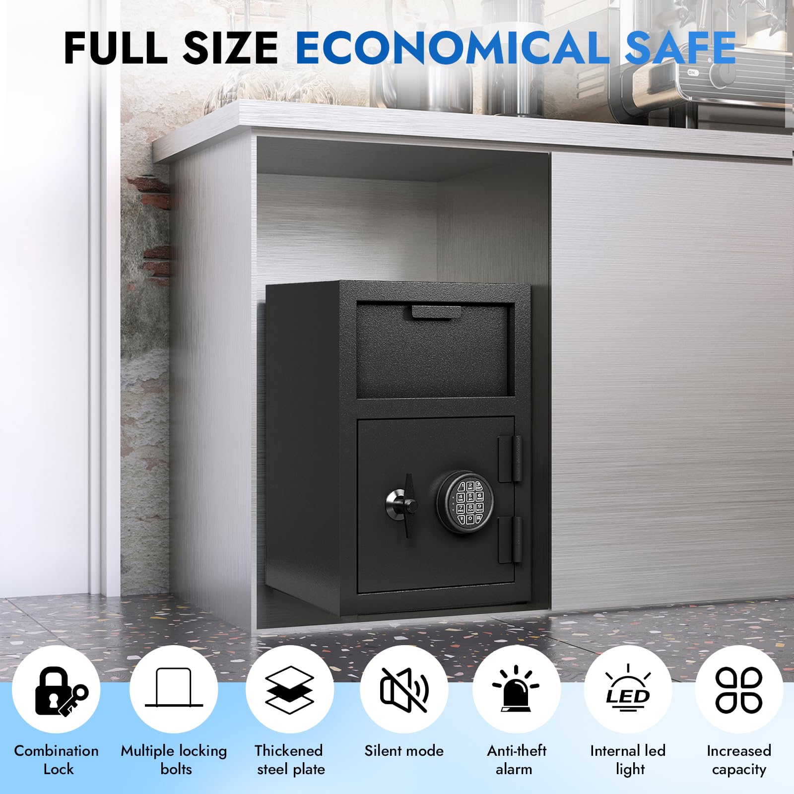 Kavey 7.0 Cub Waterproof Fireproof Large Safe Box With Depository Drop Slot Double Door Biometric Safe Removable Shelf Mute Function Documents Cash Jewelr - View #8