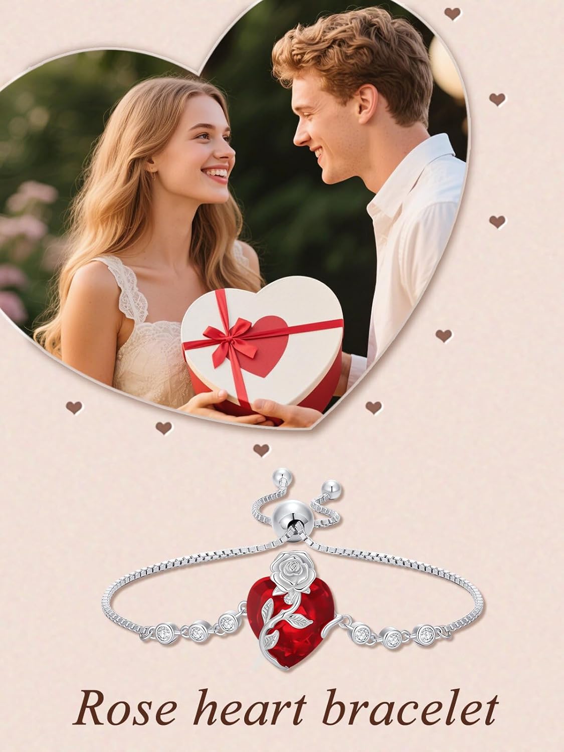 OCJ Birthstone Bracelet for Women 925 Sterling Silver Rose Flower Heart Tennis Bracelet Jewelry Anniversary Christmas Birthday Gifts for Women Wife Her Girlfriend - Image 2