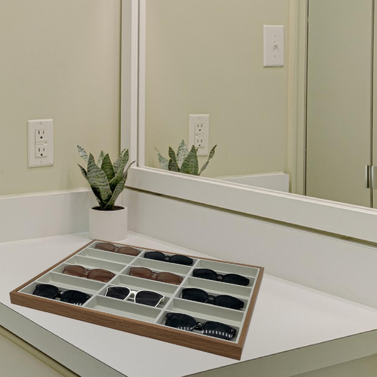 Bandeja Organizadora de Gafas de Sol, Organizador de Joyas, Decoración, Soporte de Madera para Gafas, Vitrina para Gafas de Mesa para El Hogar O Tiend