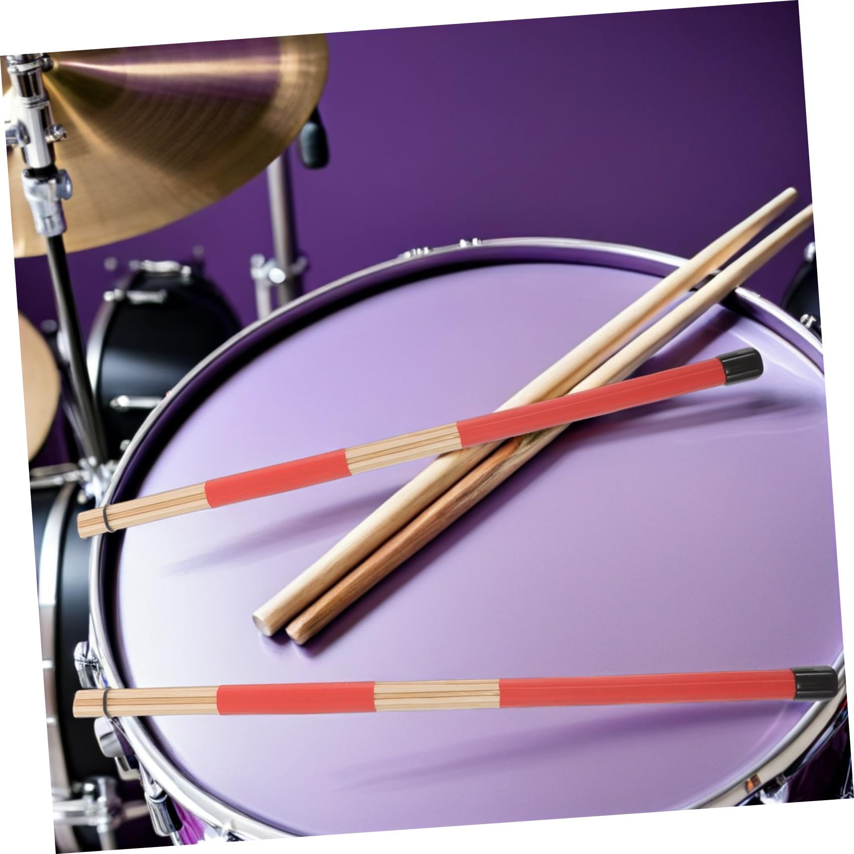 Beaupretty Juego de Baquetas para Batería 8 Piezas con Funda Negra, Mazos Antideslizantes Rojos, Escobillas de Nylon Azul y Cepillos de Madera Rojos, Accesorios Profesionales para Percusión