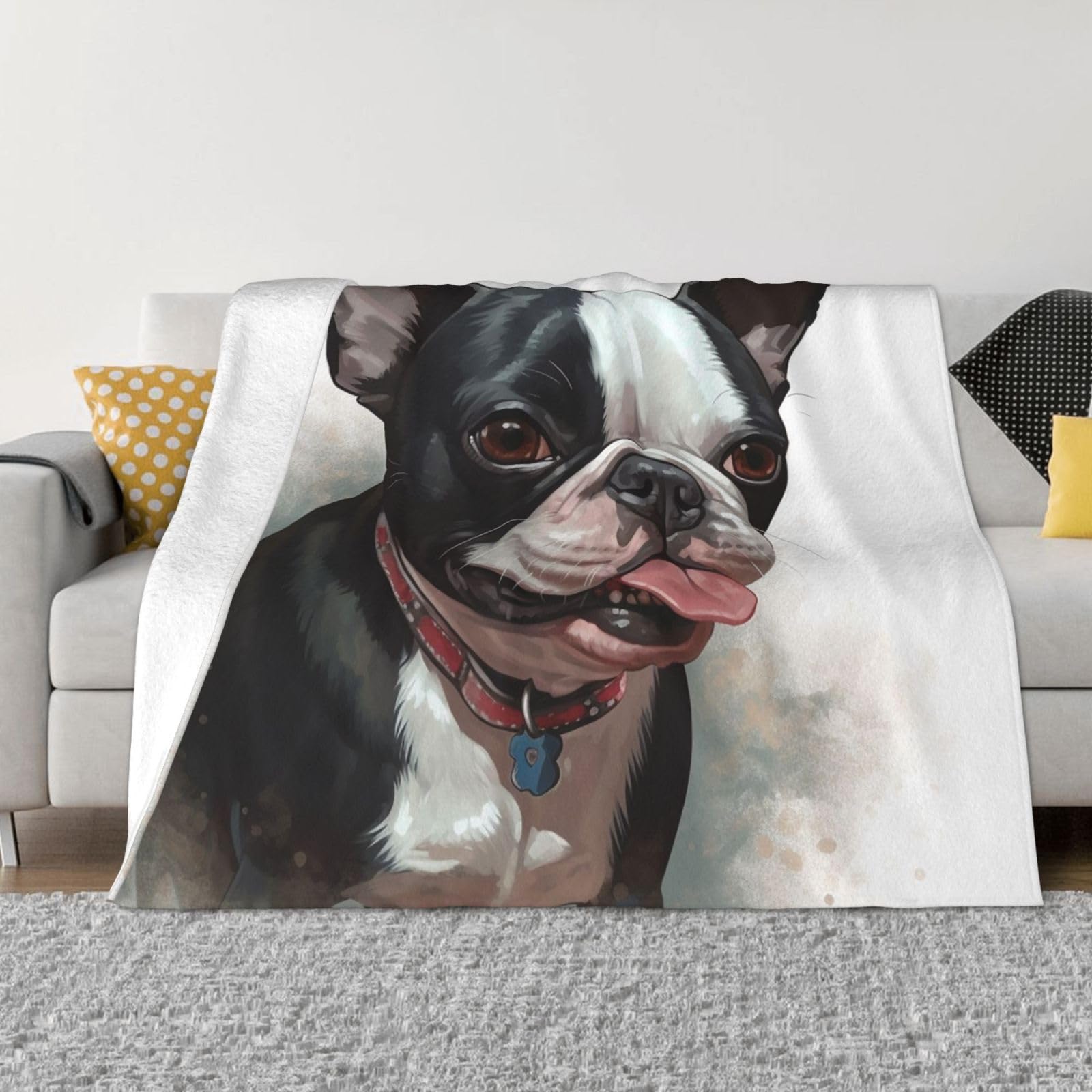 FodPand Boston Terrier Fleece Blanket 60"x50" Lightweight Warm Throw Blanket for Bed Couch Cozy Air Conditioning Quilt All Seasons Decorative Fuzzy Blankets Gifts for Women Men