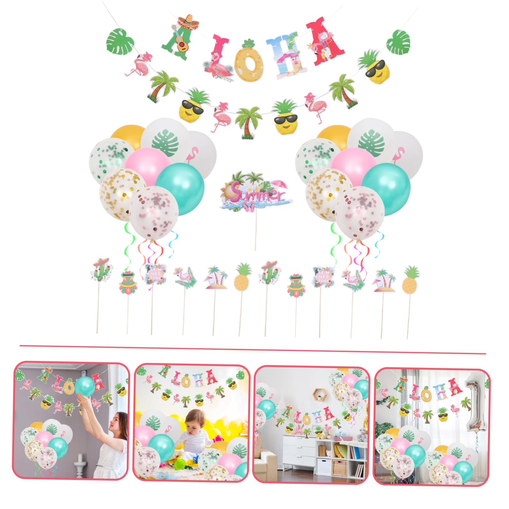 1set Decorazioni Per Compleanno Aloha Di Palloncini e Banner Riutilizzabili Per Feste Tema Hawaii Materiali Leggeri e Sicuri Facile Creazione Di Decorazioni Personalizzate Per