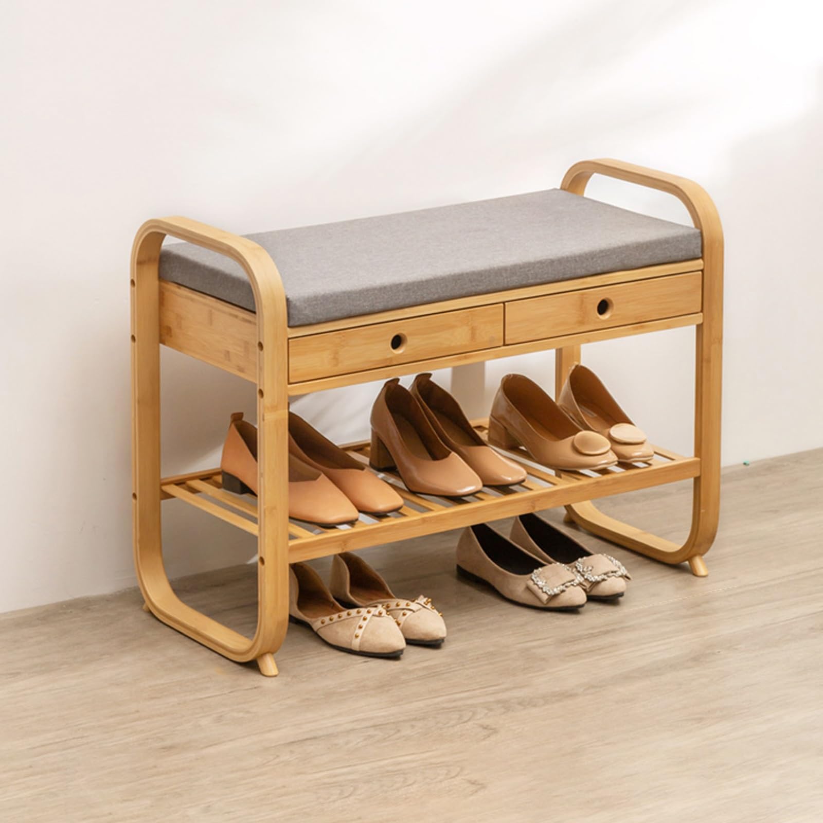 Banc à chaussures en bambou pour en finir avec le désordre d'entrée