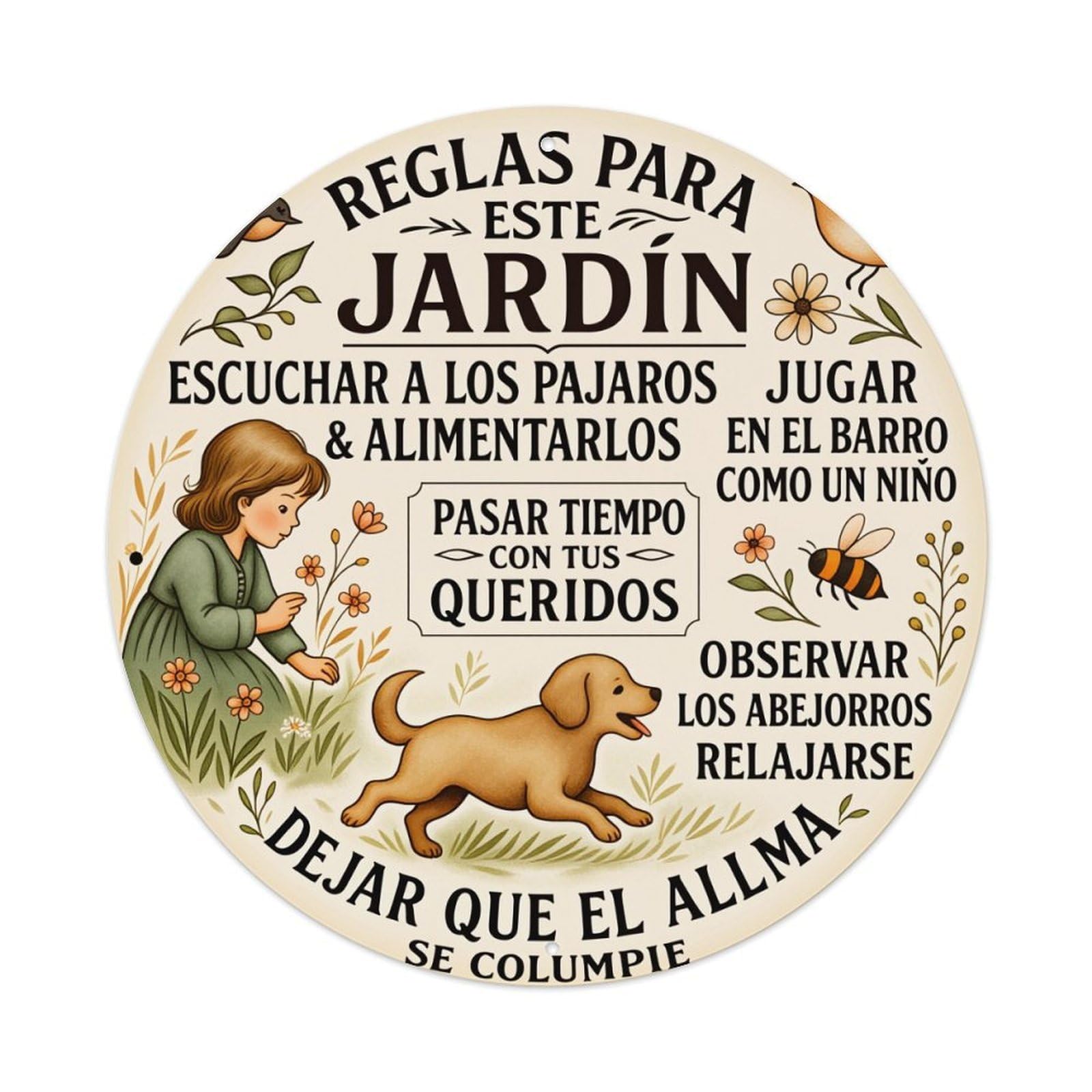 Garden Rules For Peaceful Moments Round Tin Sign Vintage Style Metal Sign Home Bar Garden Wall Plaque Decor Metal Poster 8x8 Inch