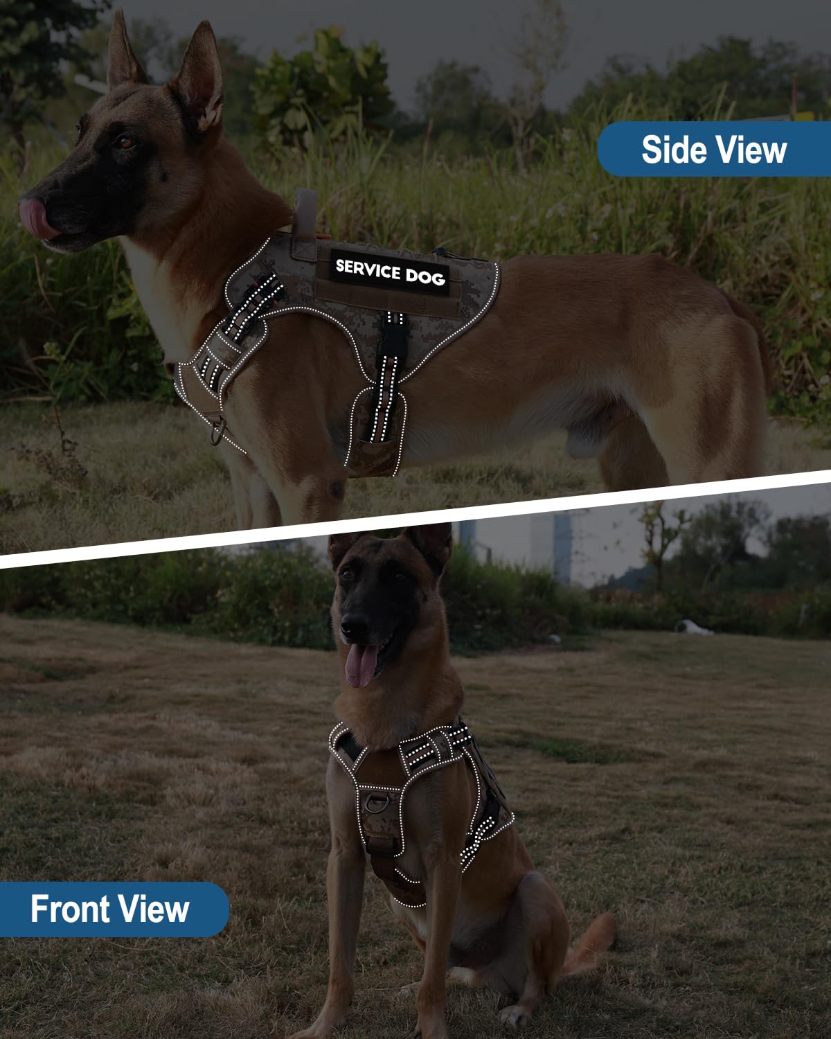 PETNANNY Arnés táctico reflectante con tarjeta de identificación, arnés de chaleco para perros medianos y grandes, chaleco de apoyo emocional con asa acolchada, 2 parches reflectantes para