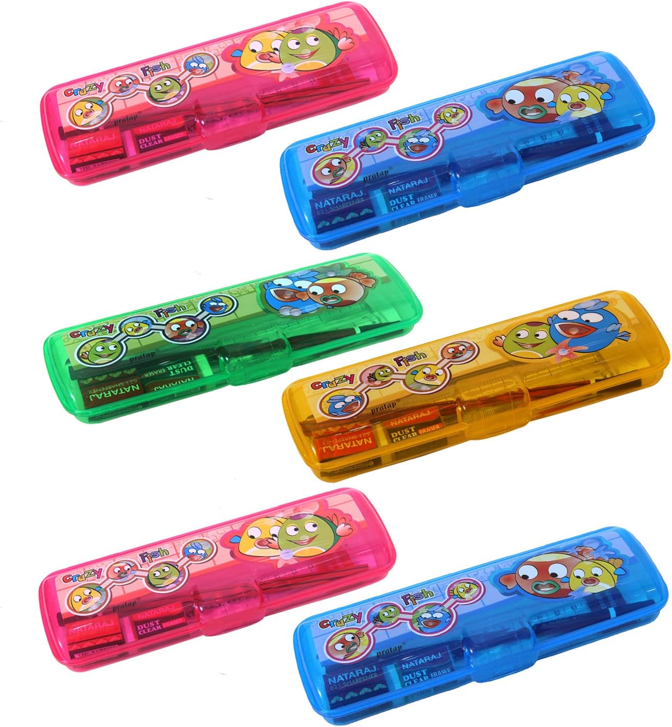 LUCID...We Build Relations Pencil Case Set( Pack Of 6) For School Use With Branded Stationery For Return Gift Purpose With Complementary Gift Wrap,Plastic,Multicolor, Kids