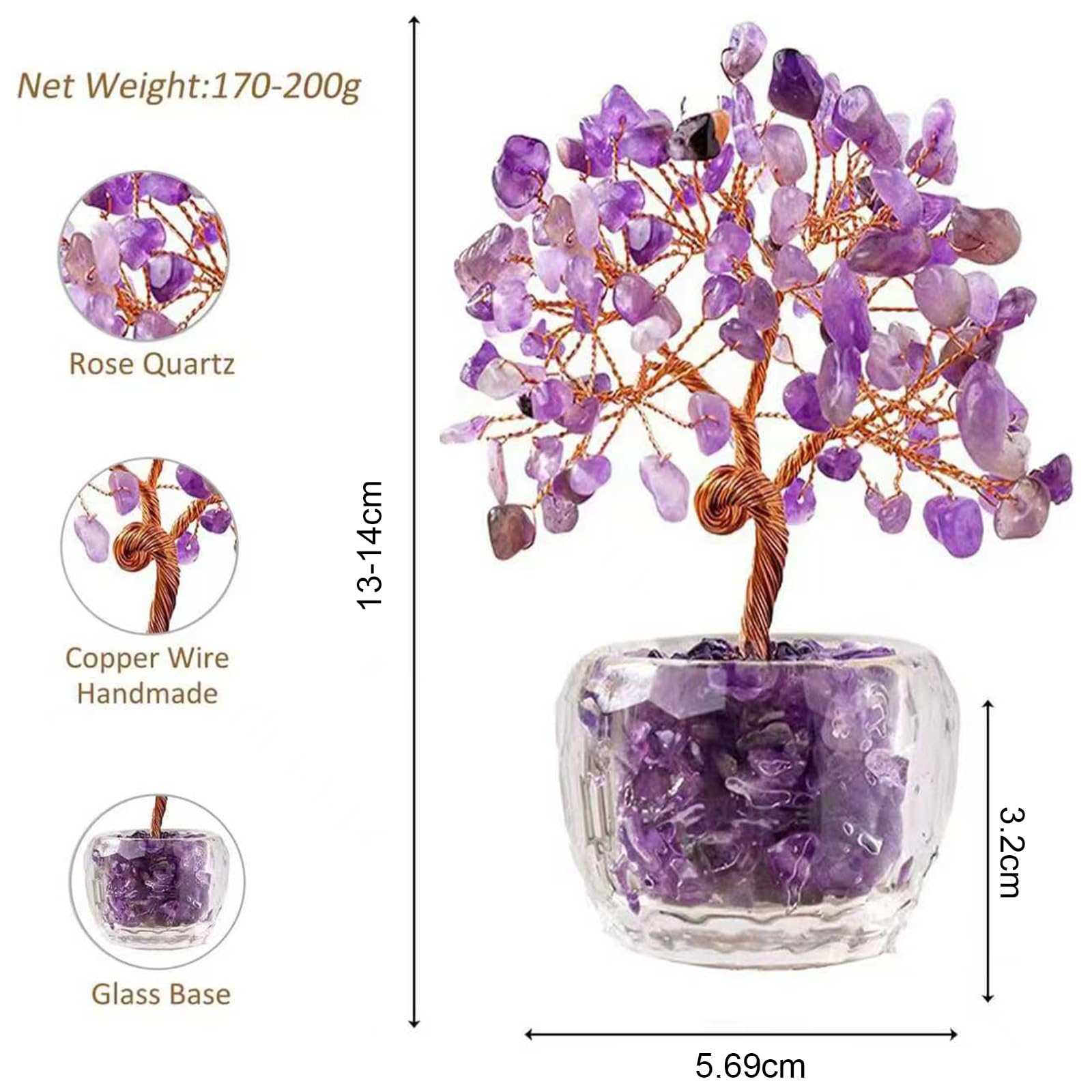 Árbol de la Vida de Amatista - Árbol del Dinero de Piedra Natural, Decoración Feng Shui para Casa Oficina, Regalo Espiritual
