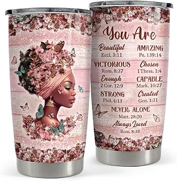 Black Woman Tumbler 20oz Stainless Steel Insulated Coffee Travel Cup Tumblers Gifts for Women Girls on Birthday Christmas