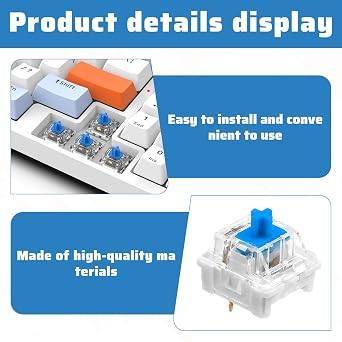 Keyboard Switches, 100 Pcs Blue Mechanical Keyboard Switches, Keyboards Clicker with Transparent Caps, Suitable for Diy Kits, Led Gaming Keyboards, Etc(Includes a Switch Puller)
