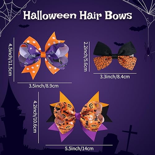 Miniatura 3 de OAOLEER Clips de lazos para el cabello de Halloween, 6 lazos para el cabello, fantasma, calabaza, telaraña, accesorios para el cabello de Halloween