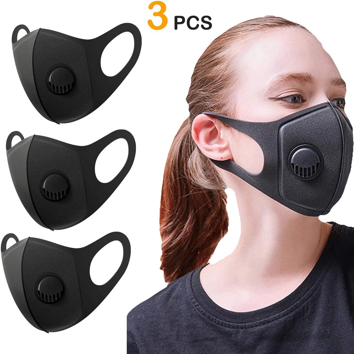 3 Pack Air Dust Breathable Face Mask with Breathing Washable Reusable Cotton Respirator Haze Valve Masks Protection from Dust, Pollen, Pet Dander, Other Airborne Irritants