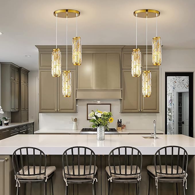 ANIFM Mini kristallen kroonluchters, hangende verlichting moderne hanglamp, verstelbare plafond hangende lamp, voor keukeneiland eetkamer slaapkamer, E26/E27 lampvoet, goud, 3 licht Comfortable anniversary photo 3