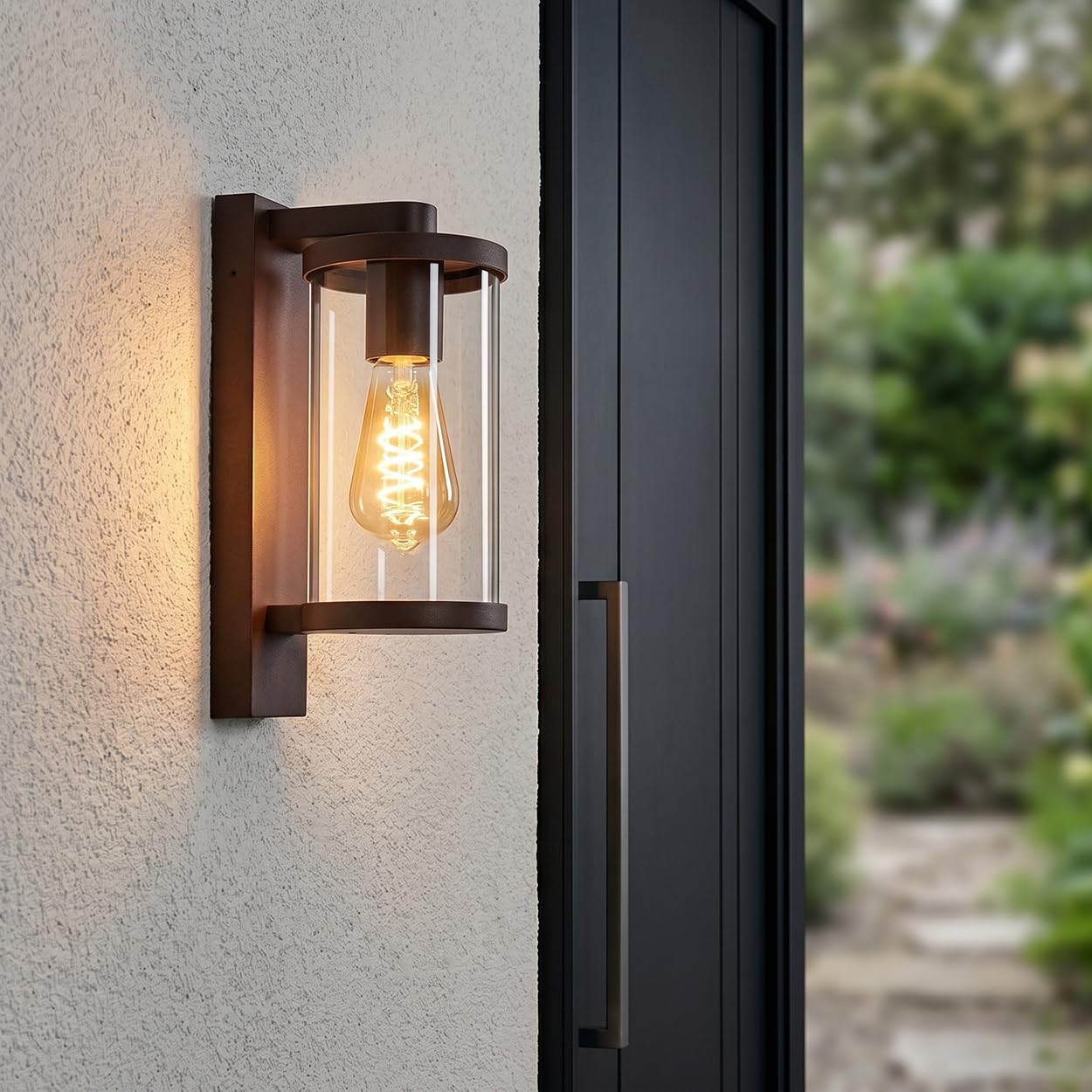 HOFSTEIN Außenwandleuchte Telhada, Außenwandlampe aus Metall/Glas in Rostfarben/Klar, moderne Wandleuchte Down im Retro/Vintage/Industrial-Stil, E27, IP44, Eingangsbereich, Haustür, Hof