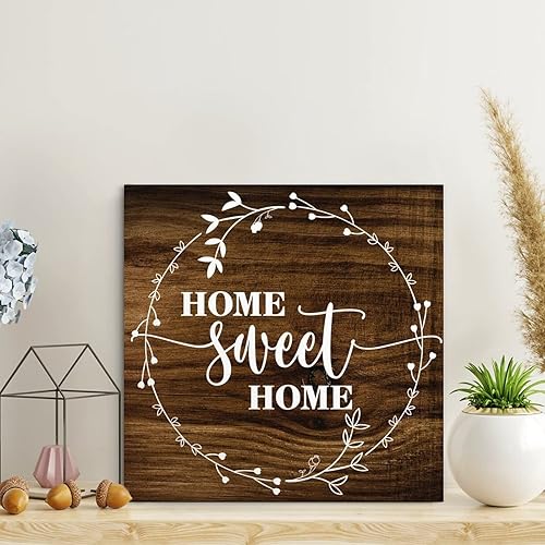 LITTLEGROVE SEEDS Letreros de madera con texto en inglés Home Sweet Home, placa de madera vintage de campo, arte de pared motivacional para el