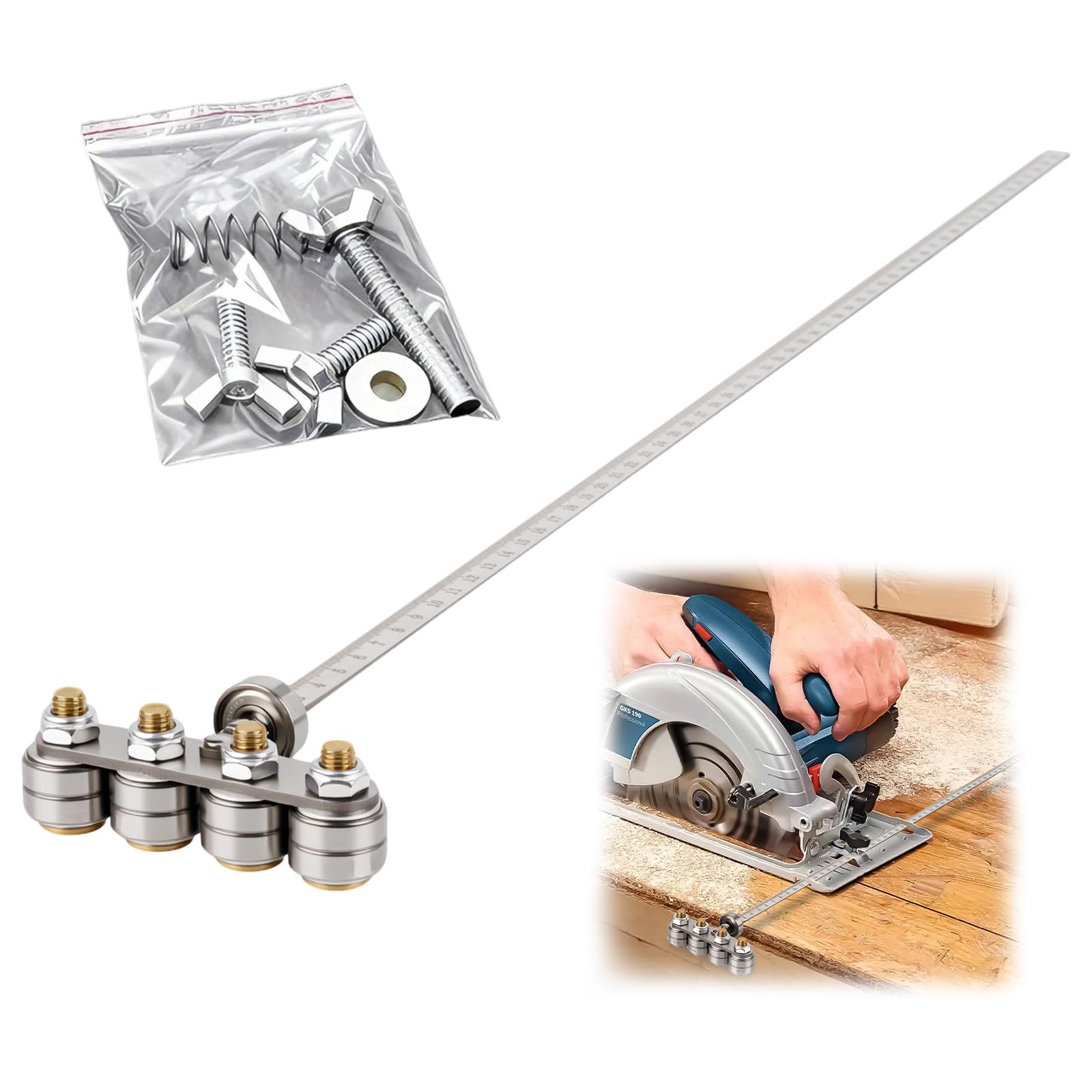 Qivine Circular Saw Positioning Caliper, Adjustable Circular Saw Guide 23.62" (60cm), Stainless Steel Positioning Tool for UK DIY Woodworking & Carpentry, Precision Straight Cuts & Minimise Wood Waste