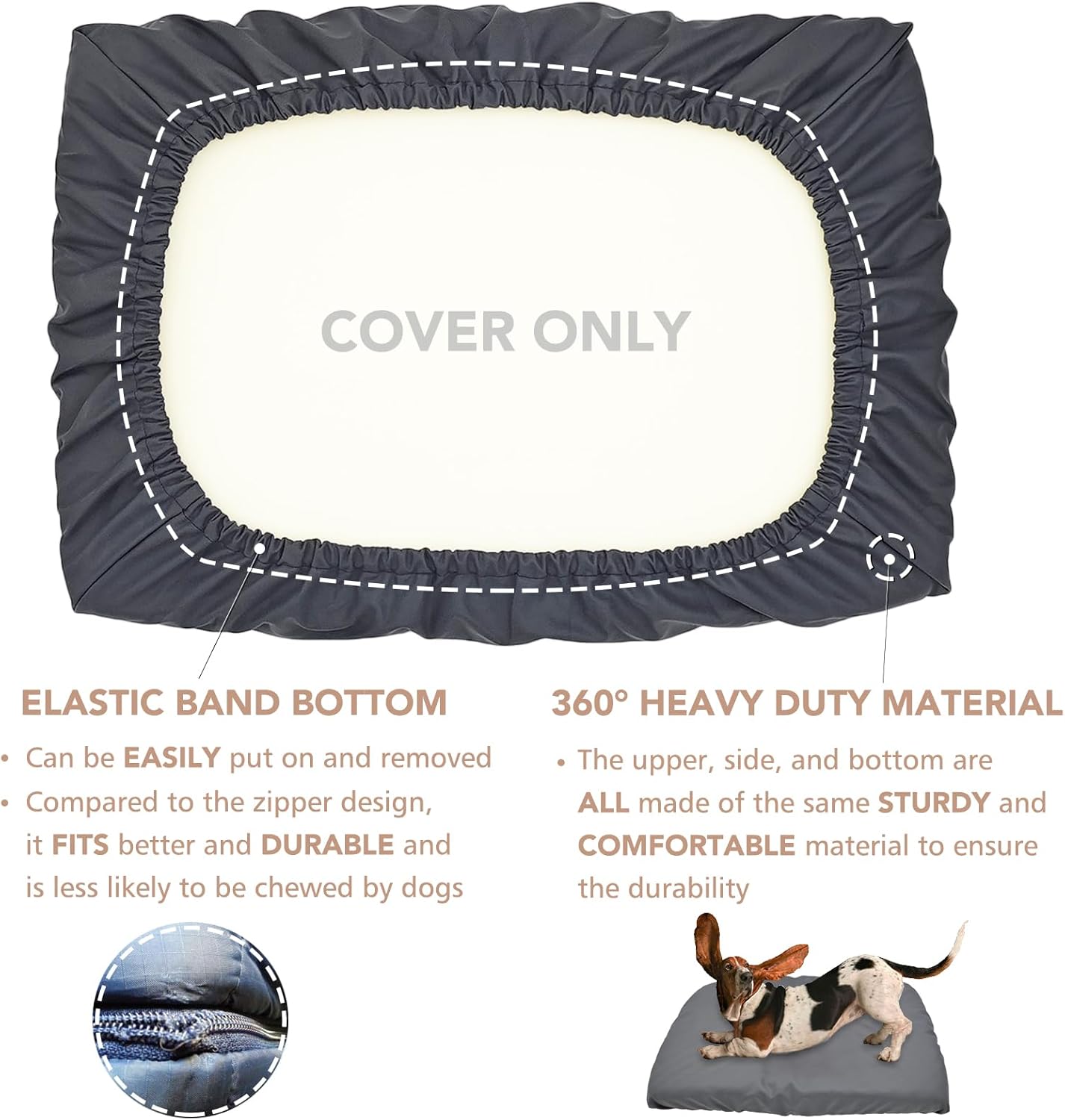 Dog Bed Cover Waterproof Replacement Machine Washable Covers for 44x32 Inch Dog Bed Heavy Duty Scratch Resistant Mattress Protector Pet Bed Cover Only Grey