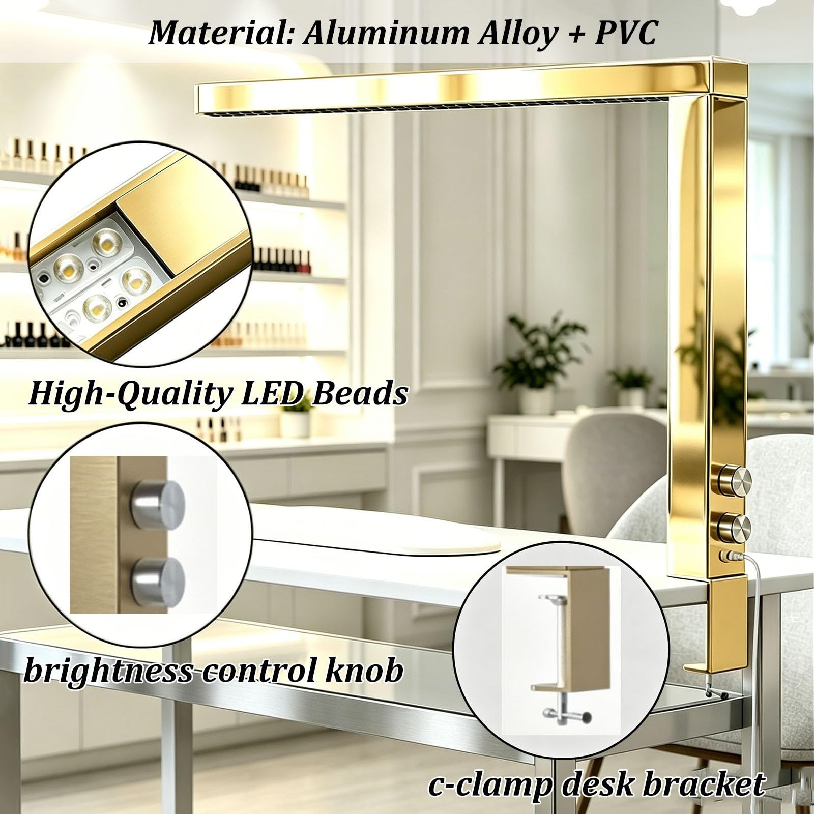 Lampada Professionale da Tavolo per Unghie (Modello Grande) – Lampada da Scrivania a LED con Manopola di Regolazione – Illuminazione per Onicotecniche, Extension Ciglia(Black)