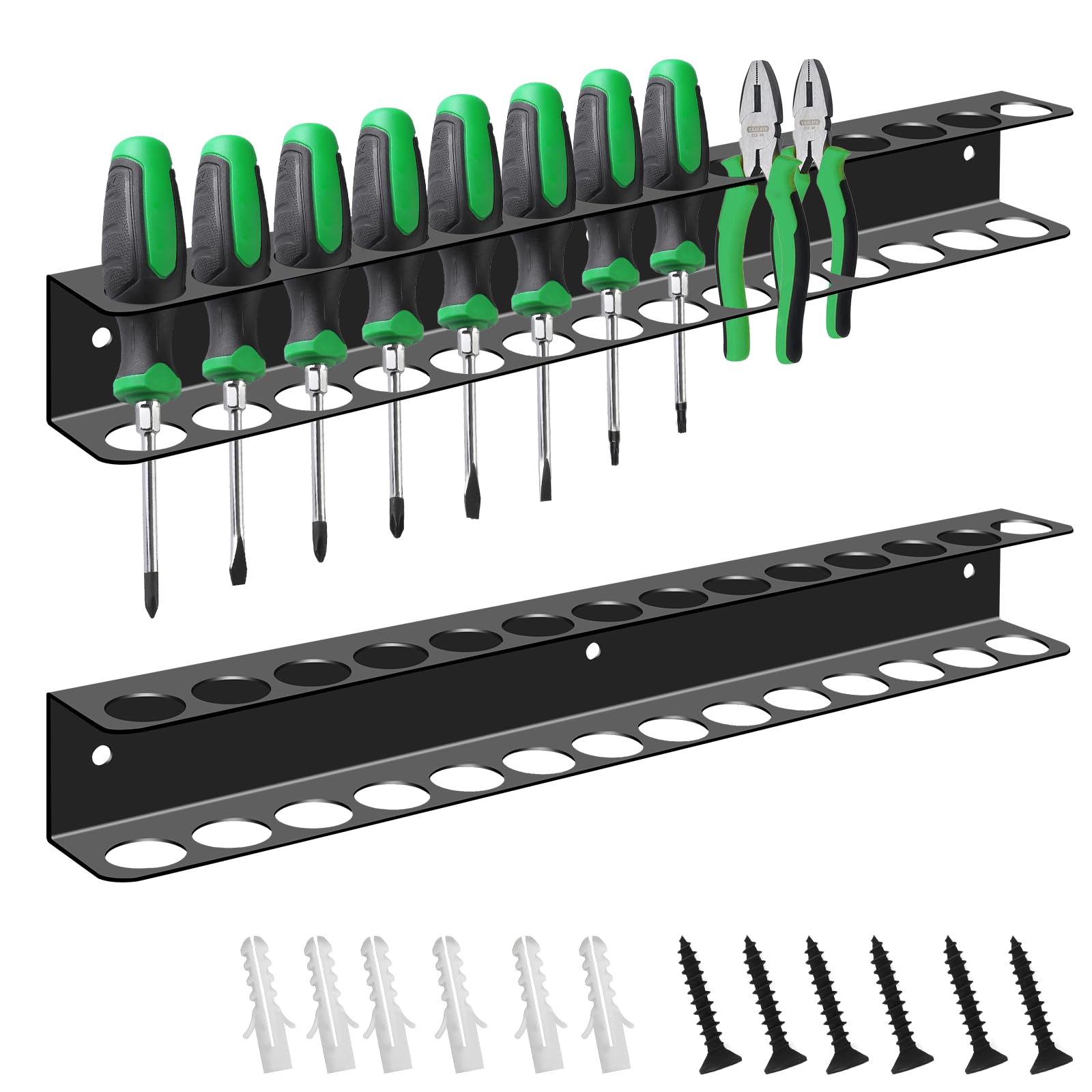 Supporto per pinza da parete, set da 2 pezzi, 14 fori, da parete, organizer per chiavi a pinza, supporto per cacciavite con tubi di espansione, supporto per attrezzi per garage, officina, banco da