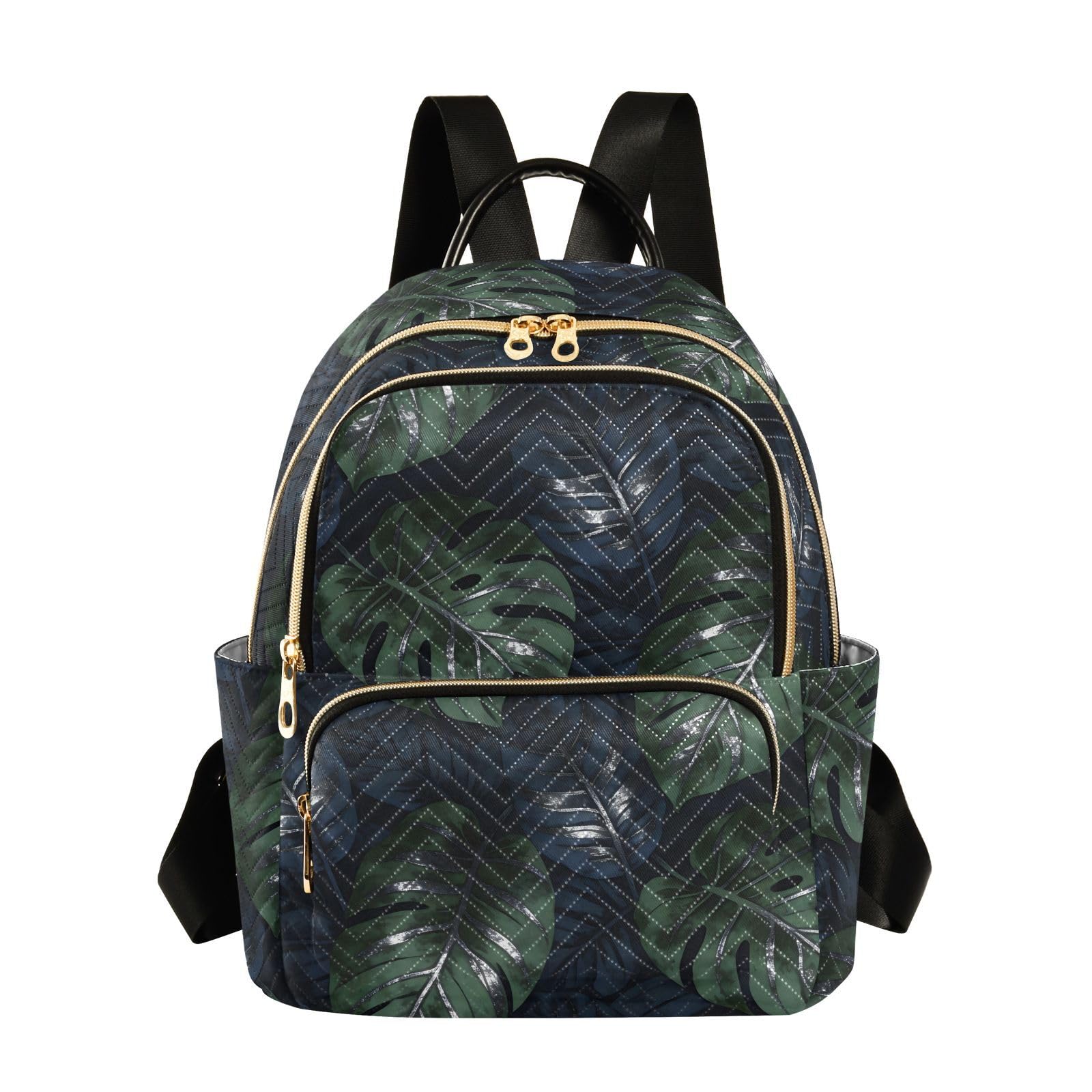 Mochila convertible de 12.5" con estampado de hojas verdes y azul marino para mujer 8