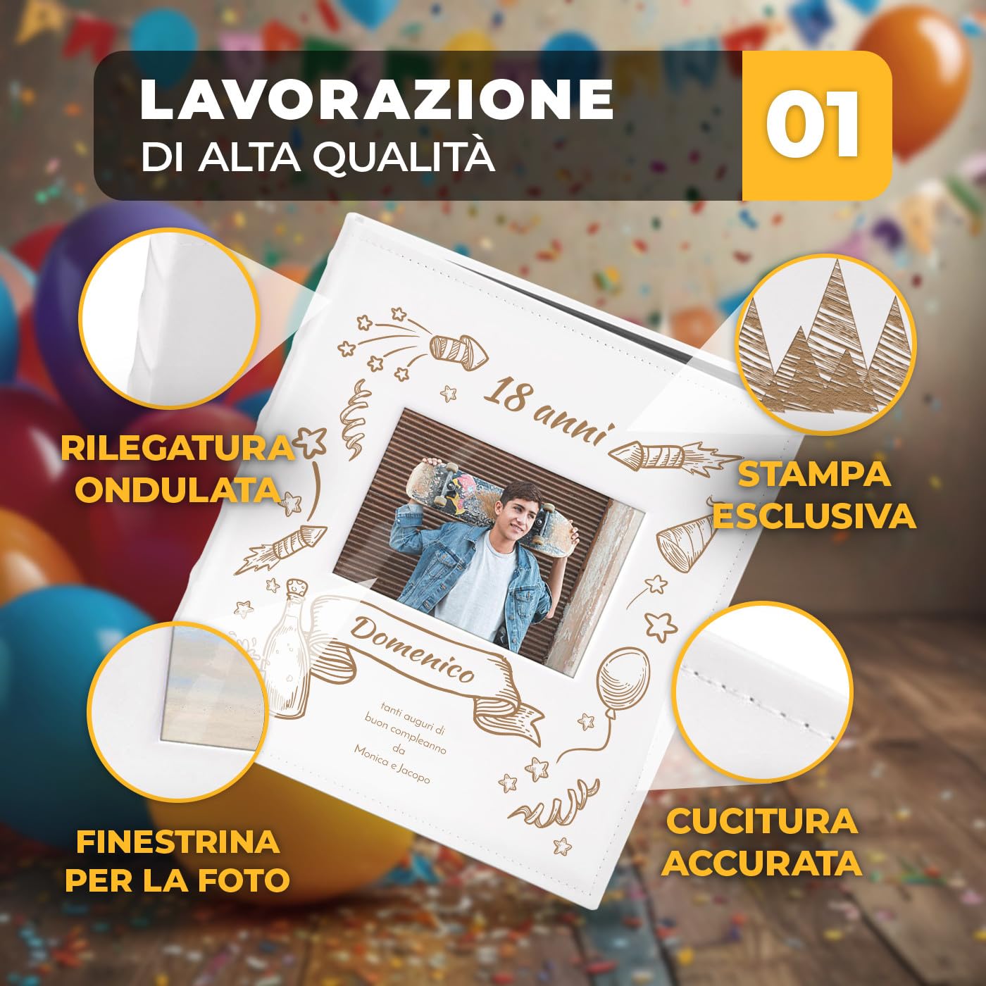 Maverton Album Fotografico, Copertina Rigida in Pelle Sintetica | Bianca con Finestra e la Personalizzazione ad Incisione Laser, 60 pagine nere, 240 foto 10x15 cm, regalo uomo, 18 anni