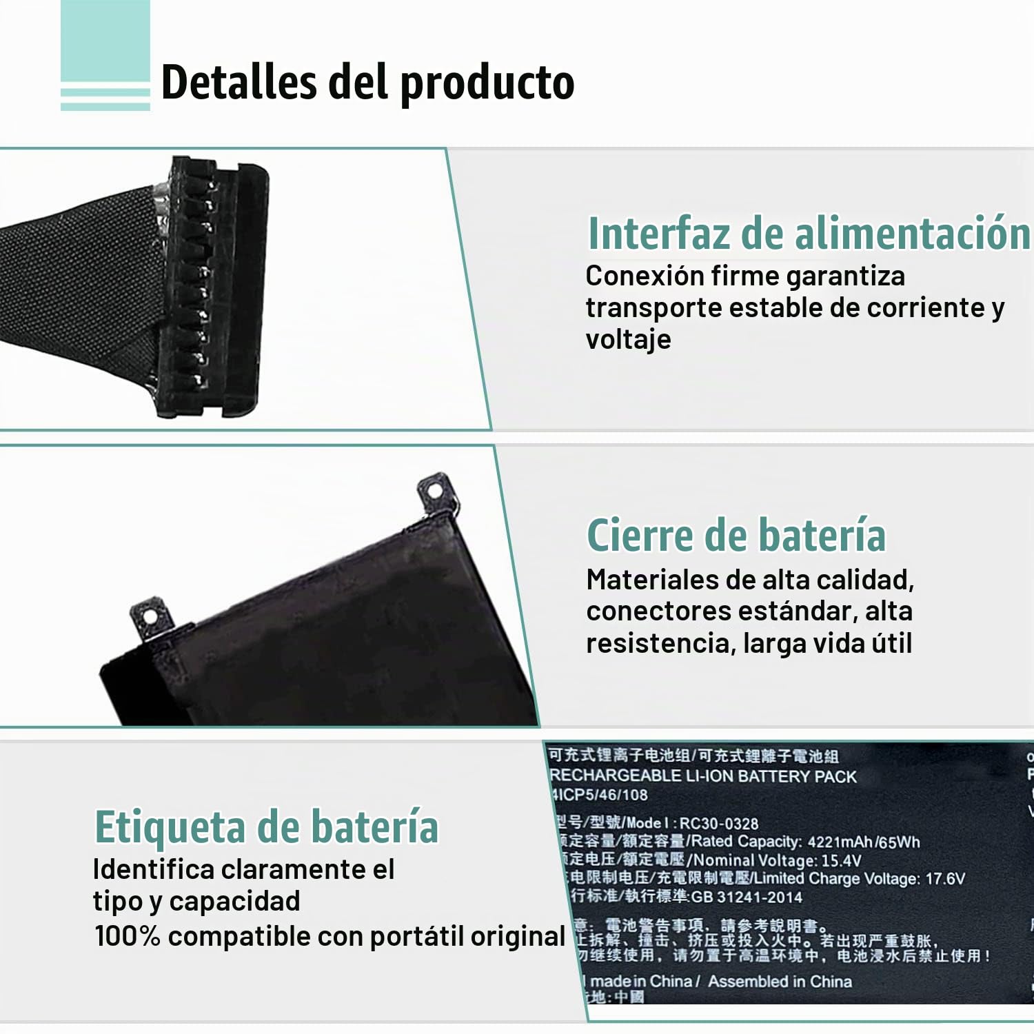 Amazon.com: BOWEIRUI RC30-0328 - Batería de repuesto para laptop