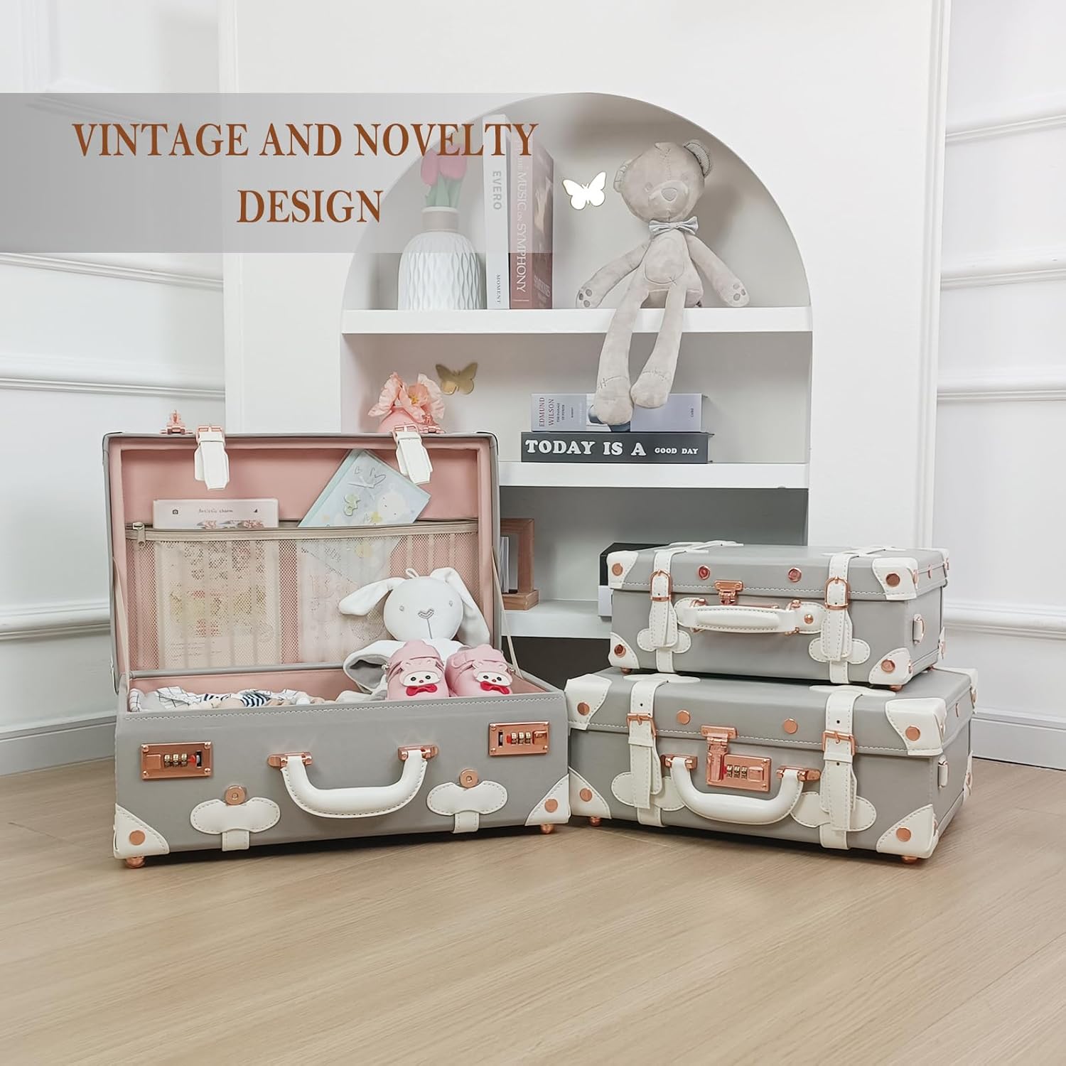 Unitravel Baby Keepsake Case, Handmade Memory Storage Box, Newborn Keepsake Box, Vintage Suitcase for Baby Shower, Baptism, Naming Ceremony or Birthday