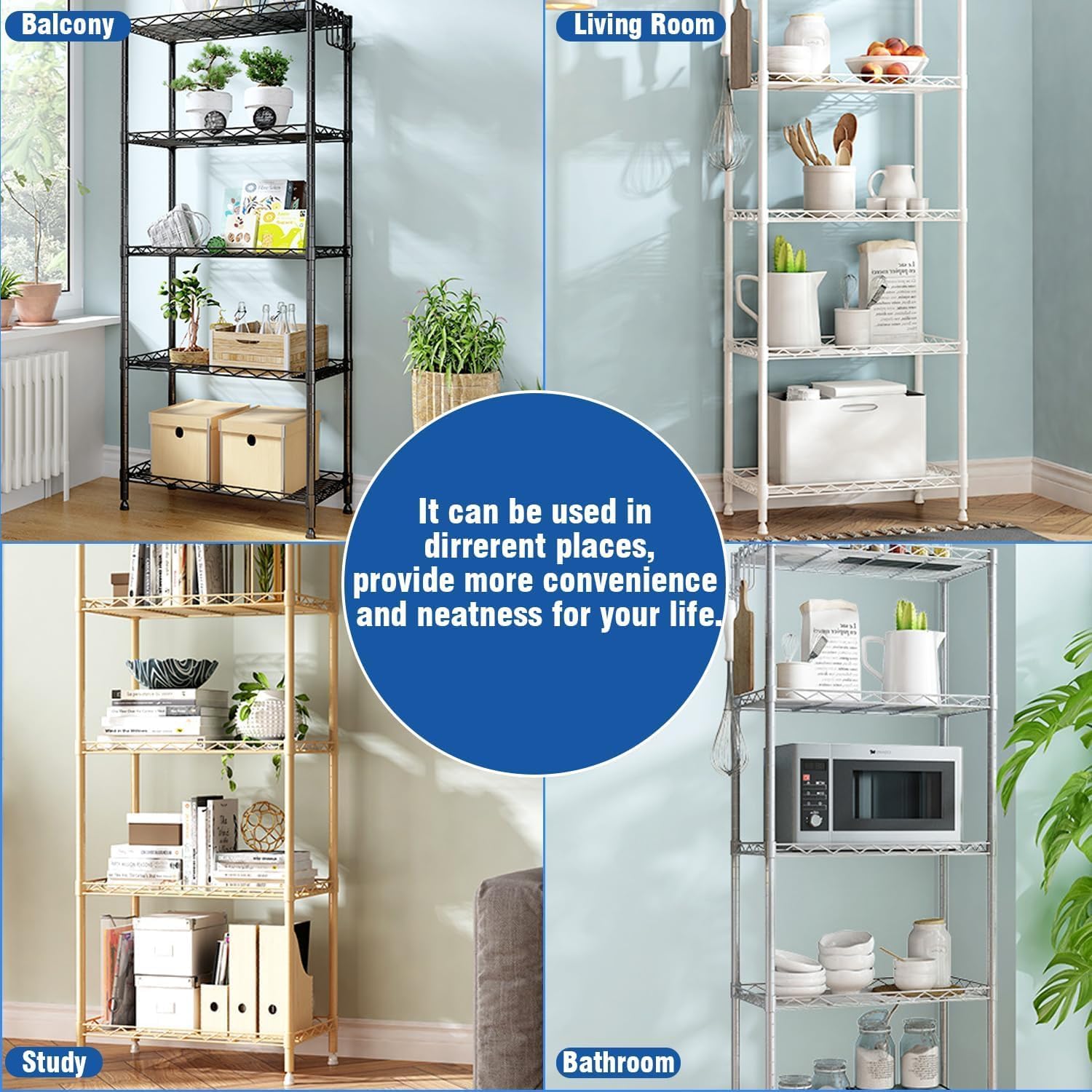 Heavy-Duty 4-Tier Wire Storage Shelves, 18" L×12" W×36" H,1000 lb Capacity for Pantry, Office, Closet and Garage Shelves (Black)