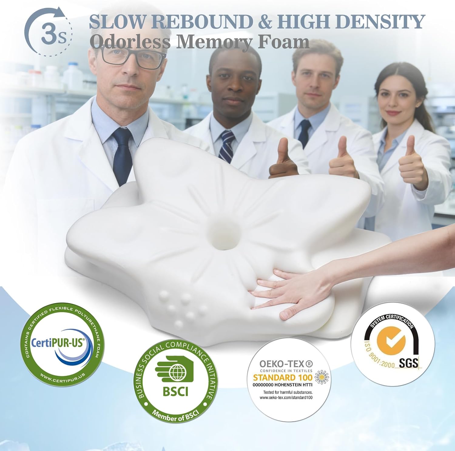 CCidea Cervical Neck Support Pillow, Ergonomic 50D Memory Foam Pillows for Neck Pain Relief, Breathable Pillowcase, US Patent Adjustable Contour Support for Side Back Stomach Sleepers, Odorless