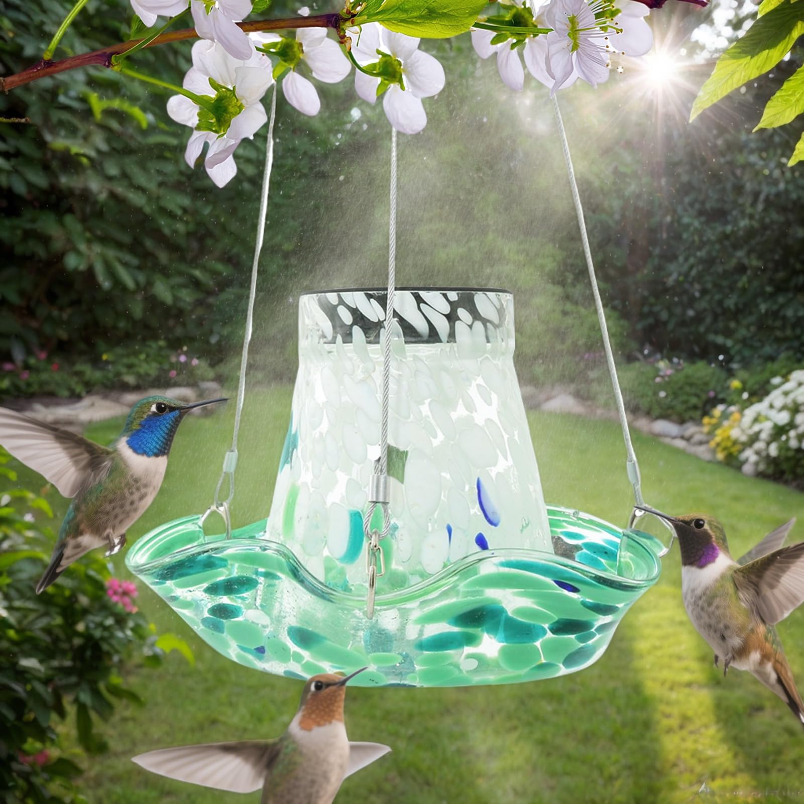 Bebederos para Colibríes Exteriores Solar De Vidrio para Jardín | Bebedero Artístico Para Jardín, Decoraciones Solares Con Vidrieras y Regalo Para Hombres y Mujeres