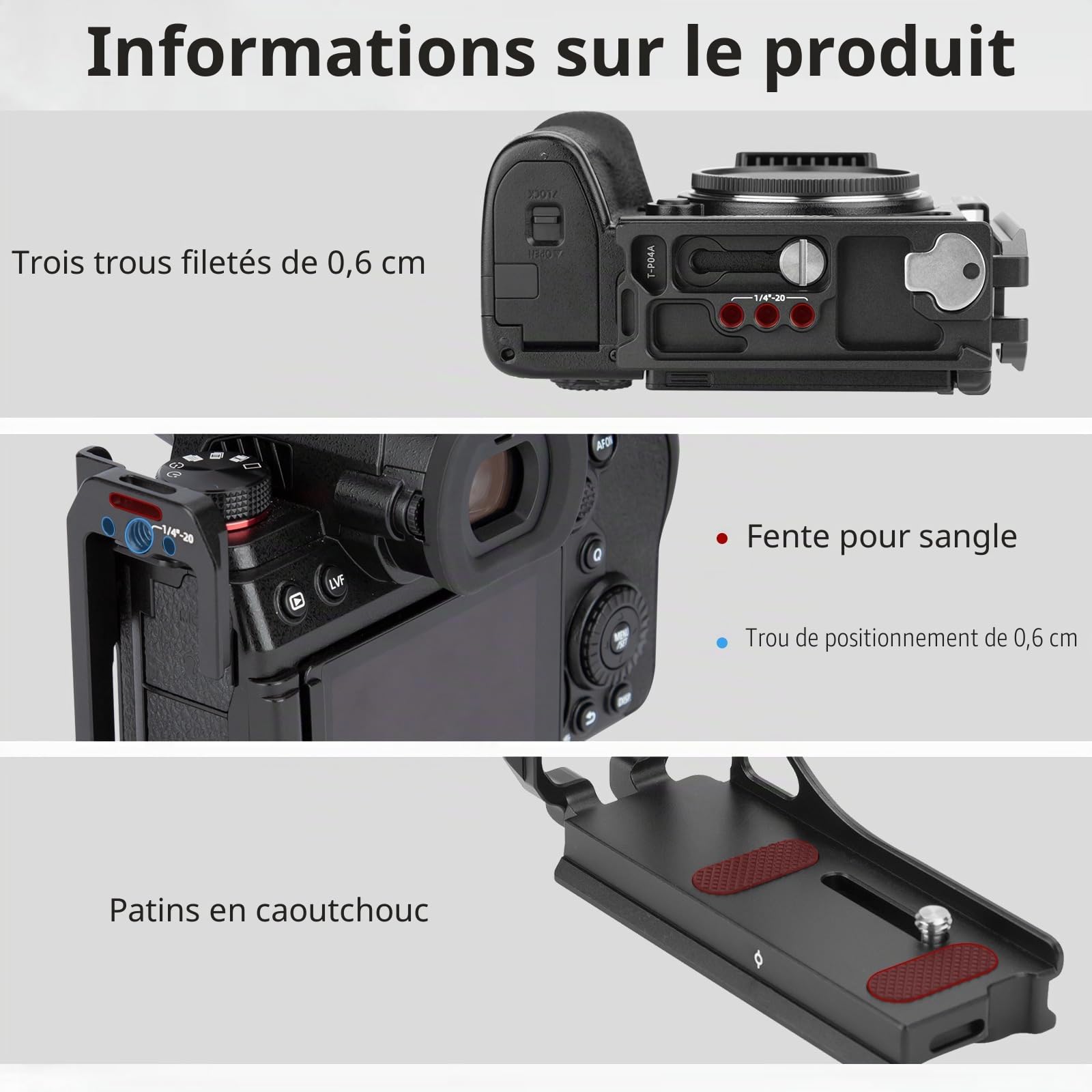 Nitze L Bracket pour Cámara Panasonic LUMIX S5 II, L Plaque avec Plaque à Dégagement Rapide Arca Swiss pour Prise de Vue Horizontale et Verticale, Plusieurs Trous Filetés 1/4" - T-P04A