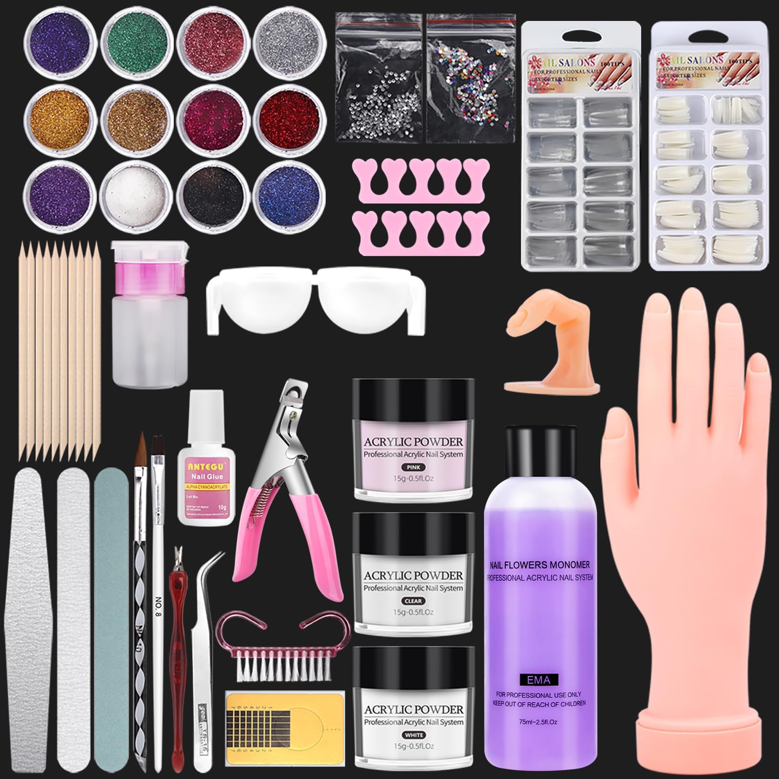 Deciniee Practice Hand for Acrylic Nails: Silicone Nail Practice Hand - 200 Pcs Nail Tips Professional Nail Hand Practice Model - Flexible Fake Hand Nail Art Hand Tools for DIY Nail Manicure