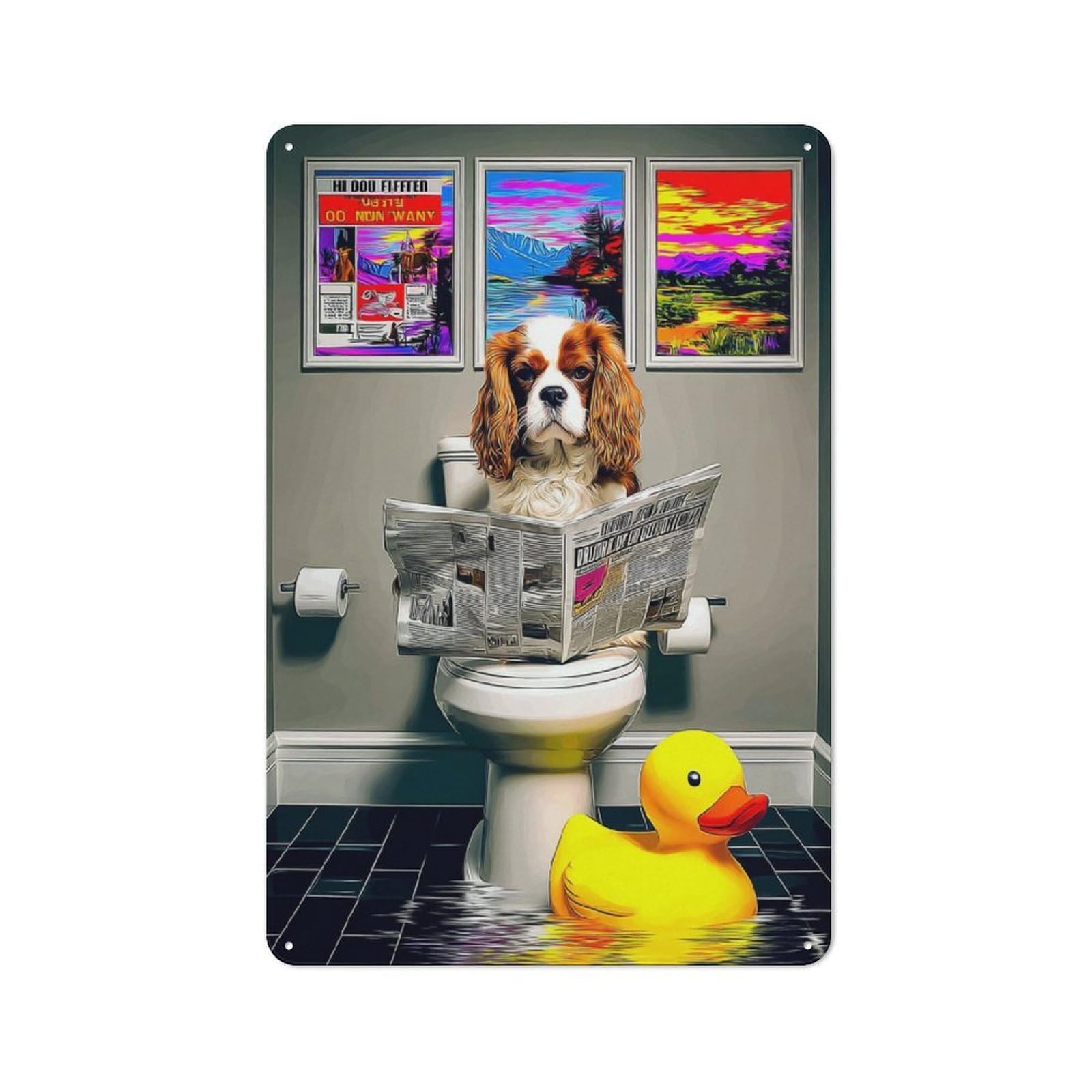 Junmoney Dog Reading Newspaper In Bathroom-3 Vintage Tin Sign 30X20cm With For Living Room Or Hallway, For Living Room Decor Lovers