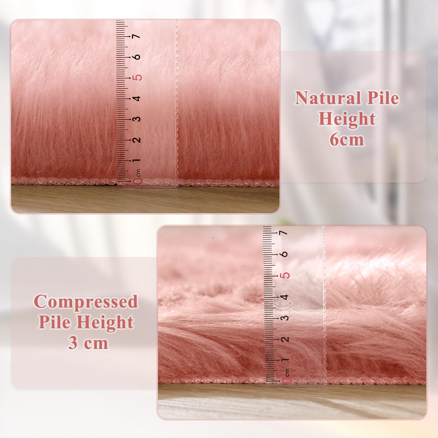 Plush Living Room Rugs 6x9 Rugs for Kids Room Pink Washable Faux Sheepskin Fuzzy Fur Rug for Bedroom Large Fluffy Nursery Rug