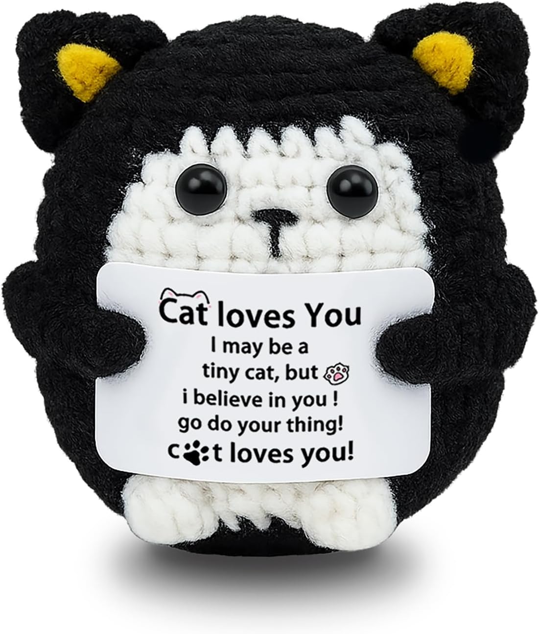 Cheer Up Black Cat Positive Crochet Animals Cat Lovers Gifts for Women Friends Mom Daughter Emotional Support Crochet