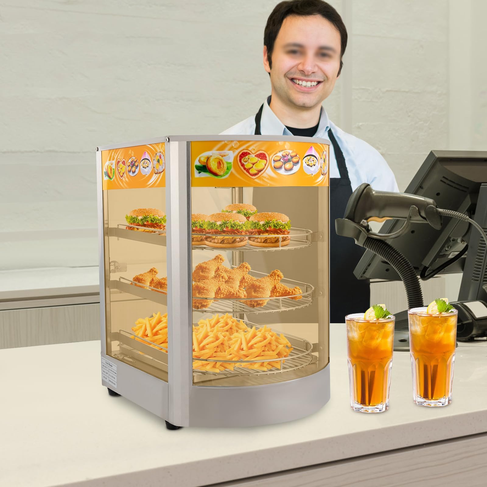 Armadietto riscaldante commerciale, 800 W, con 3 livelli, 30-85 ℃, per mense, panetterie, caffè
