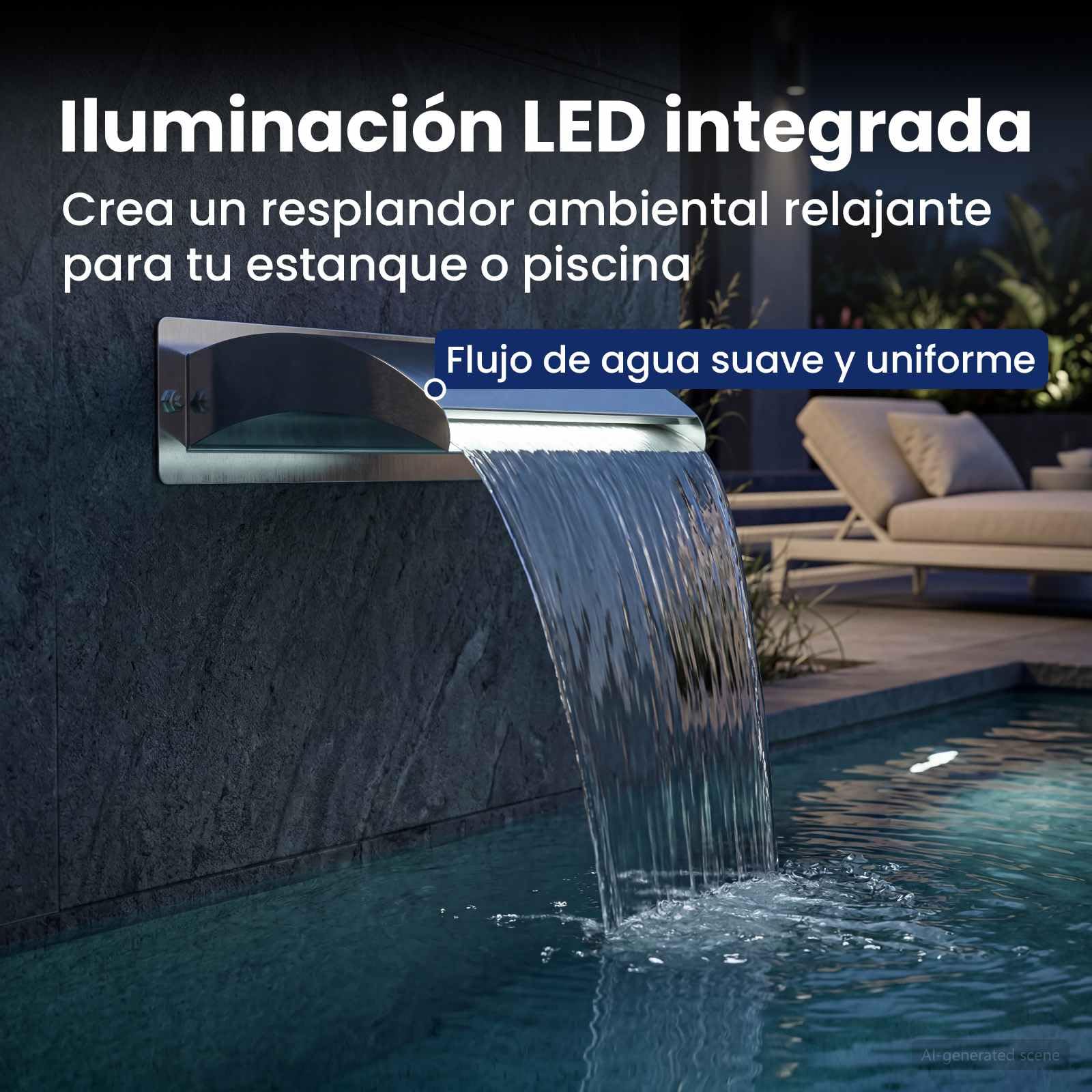 vidaXL Cascada para Piscina con luz LED Acero Inoxidable 304