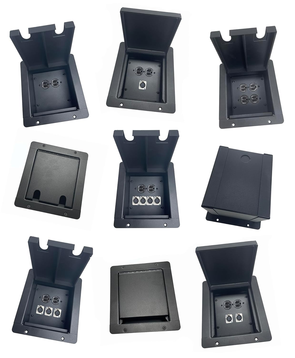 Made in The USA PROCRAFT Recessed Stage Pocket/Floor Box with AC Duplex Power/Any Channel Configuration/Solder Style Connectors (2 AC Duplex, 2 Hole Lid)