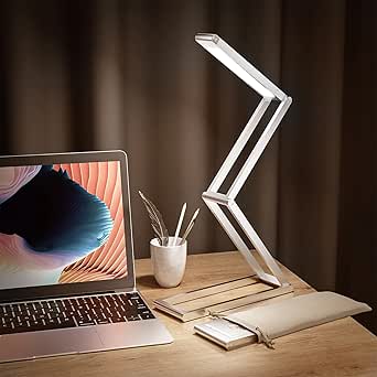 KRX Small Led Desk Lamp - No Blu-ray Led Reading Light for Home Office, Portable &amp; Folding Design Table Lamp, Adjustable Brightness, Cordless Using, USB Charging, Durable Aluminium Alloy Body