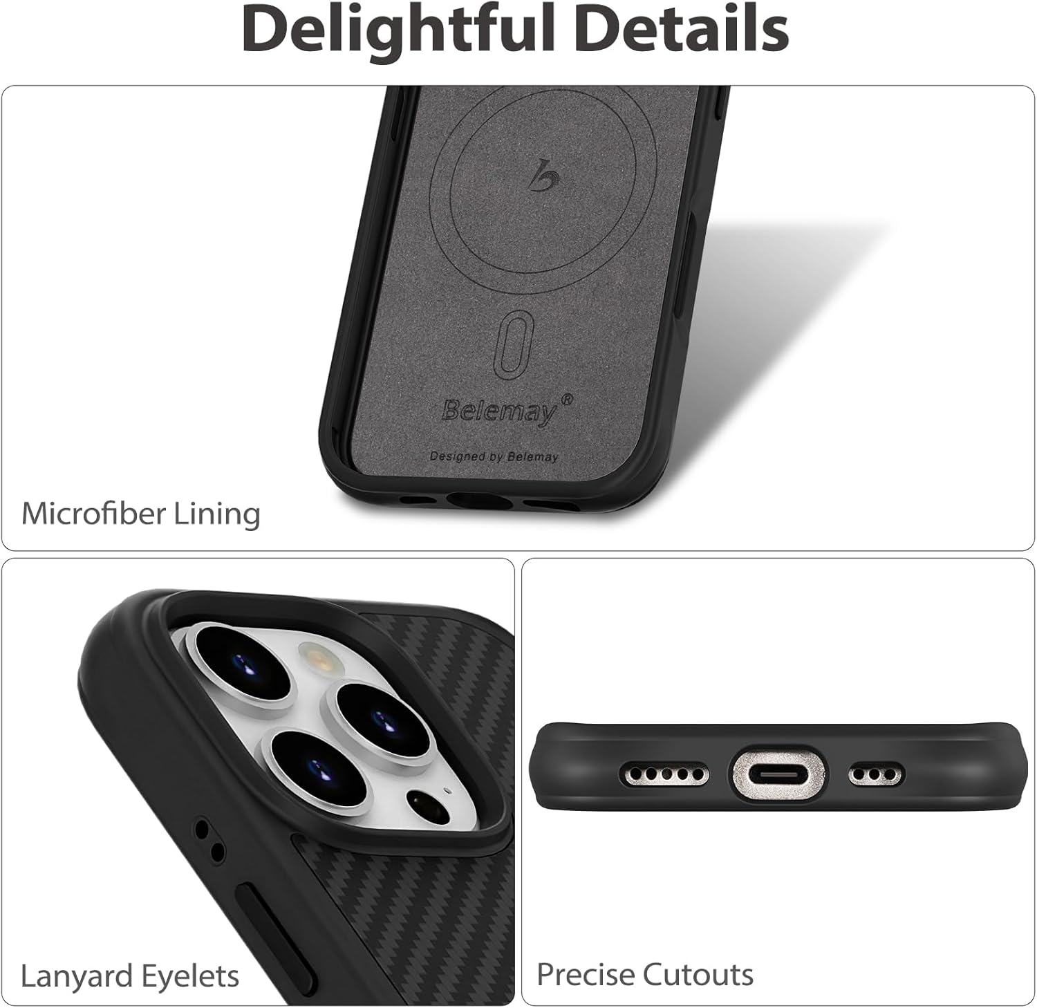 Belemay Shockproof Case for iPhone 16 Pro, Compatible with MagSafe, Lightweight Protective, Military-Grade Drop Protection, 600D Aramid Fiber & Grippy TPU Bumper with Air-Cushioned Corners, Black - Image 7