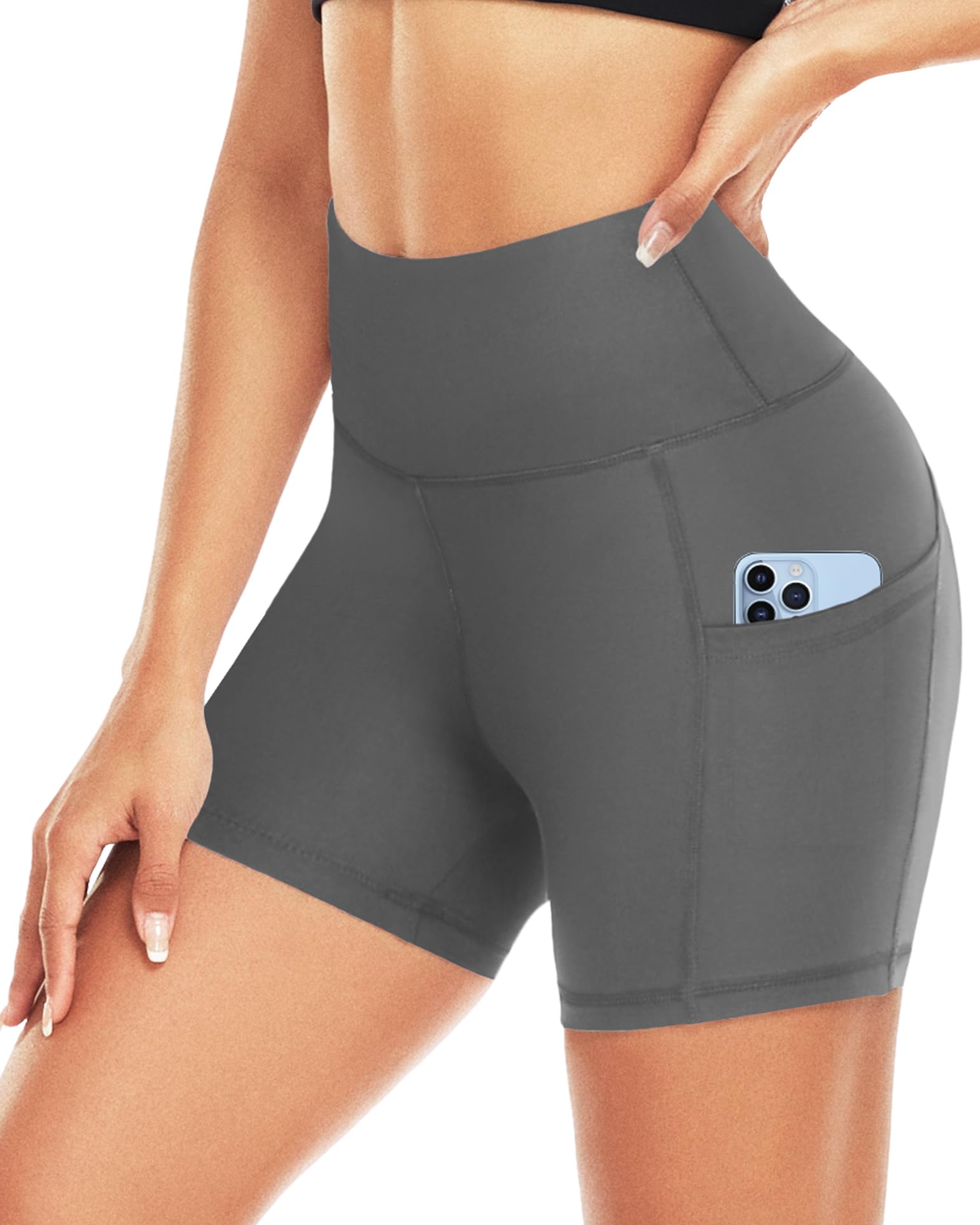 ACTINPUT Radlerhose Damen mit Taschen High Waist Sport Kurze Hose Blickdicht Yoga Shorts Hotpants Laufshorts Sommer