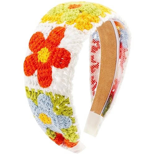Diadema de ganchillo para mujer, bufanda de punto hippie para mujer, accesorios para el cabello de los años 70 (rojo, verde, amarillo, azul)