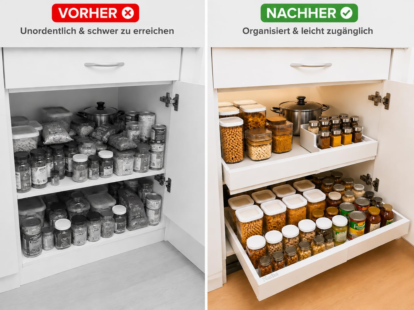Teleskopschublade Ausziehbar 52 cm Tief mit Schutzmatte | 2 Stück, 32–52 cm Verstellbar, Schrank Organizer, Ohne Bohren
