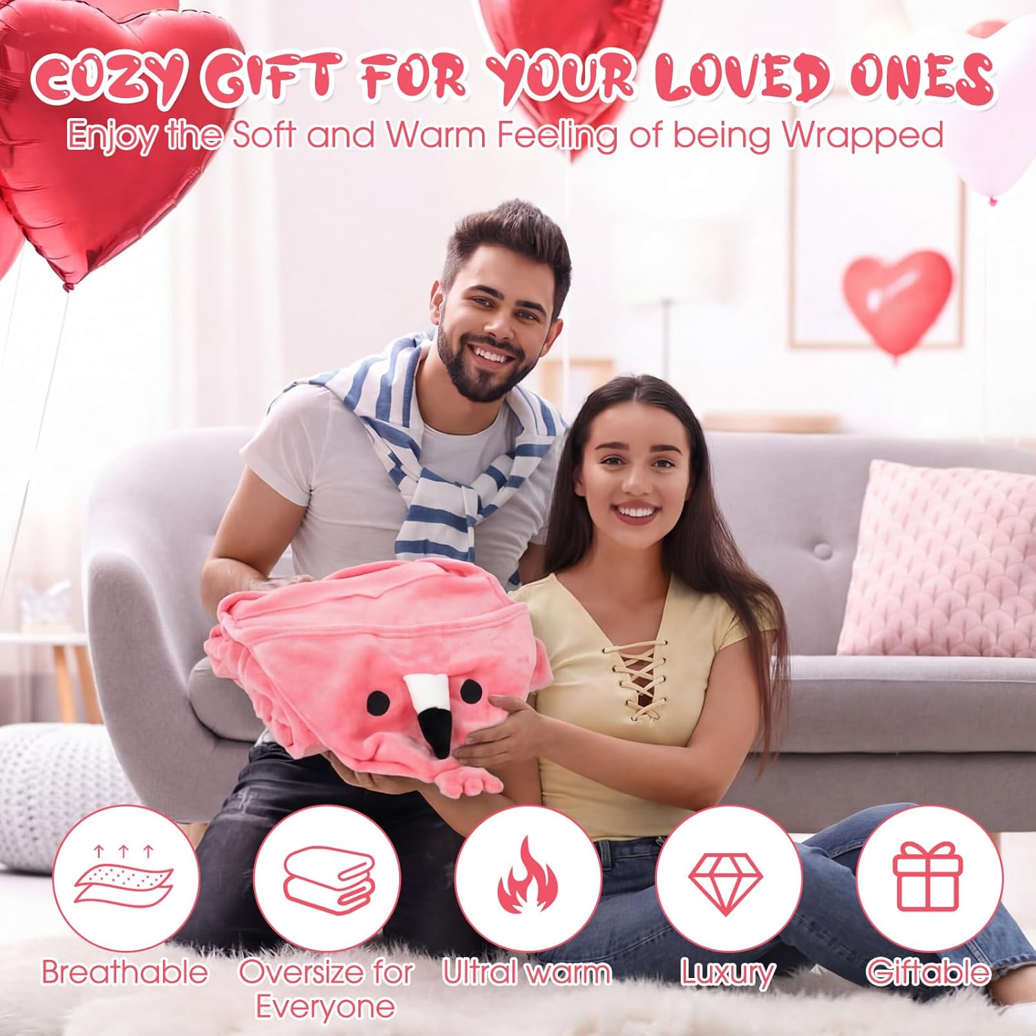 Peryiter Flamingo Wearable Blanket Hoodie: Flamingo Gift Fuzzy Warm Flannel Wrap Throw Pink Plush Oversized Costume Birthday Gifts for Women Adults Mother's Day Wife Daughter