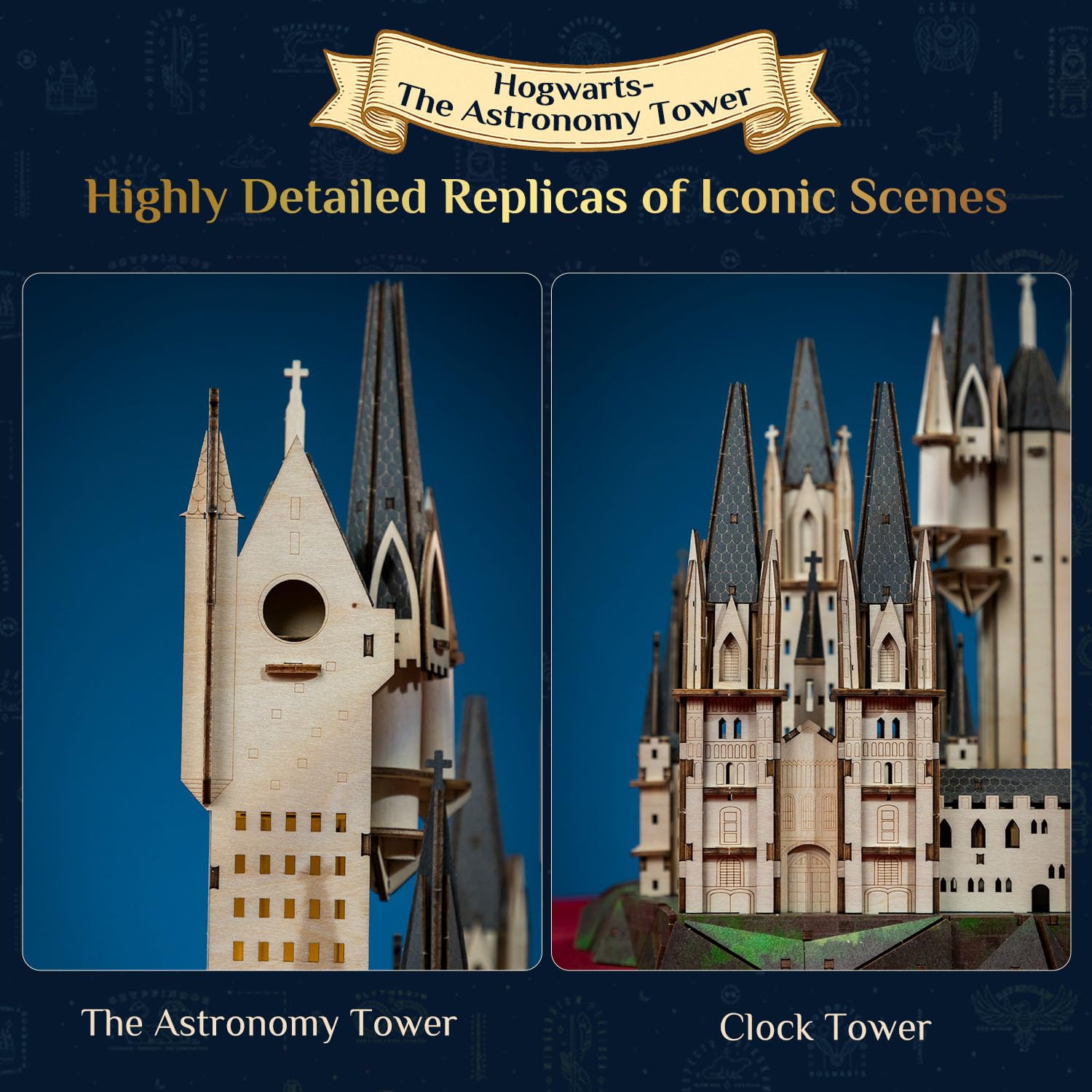 PUREMIND Harry Potter Offiziell Lizenziertes 3D Holzpuzzle - Hogwarts Astronomieturm Modellbausatz für Erwachsene mit Licht & Musik - Magisches Schloss DIY Sammler-Dekoration & Geschenk für Fans