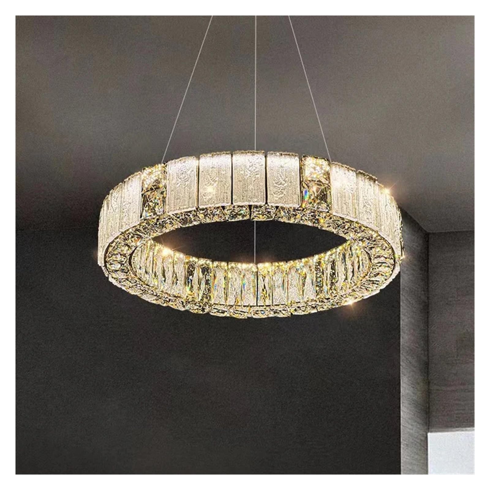 PCXEHUYP Luxury Crystal Chandelier Round Gold Staircase Lighting Fixture for Modern Home Decoration