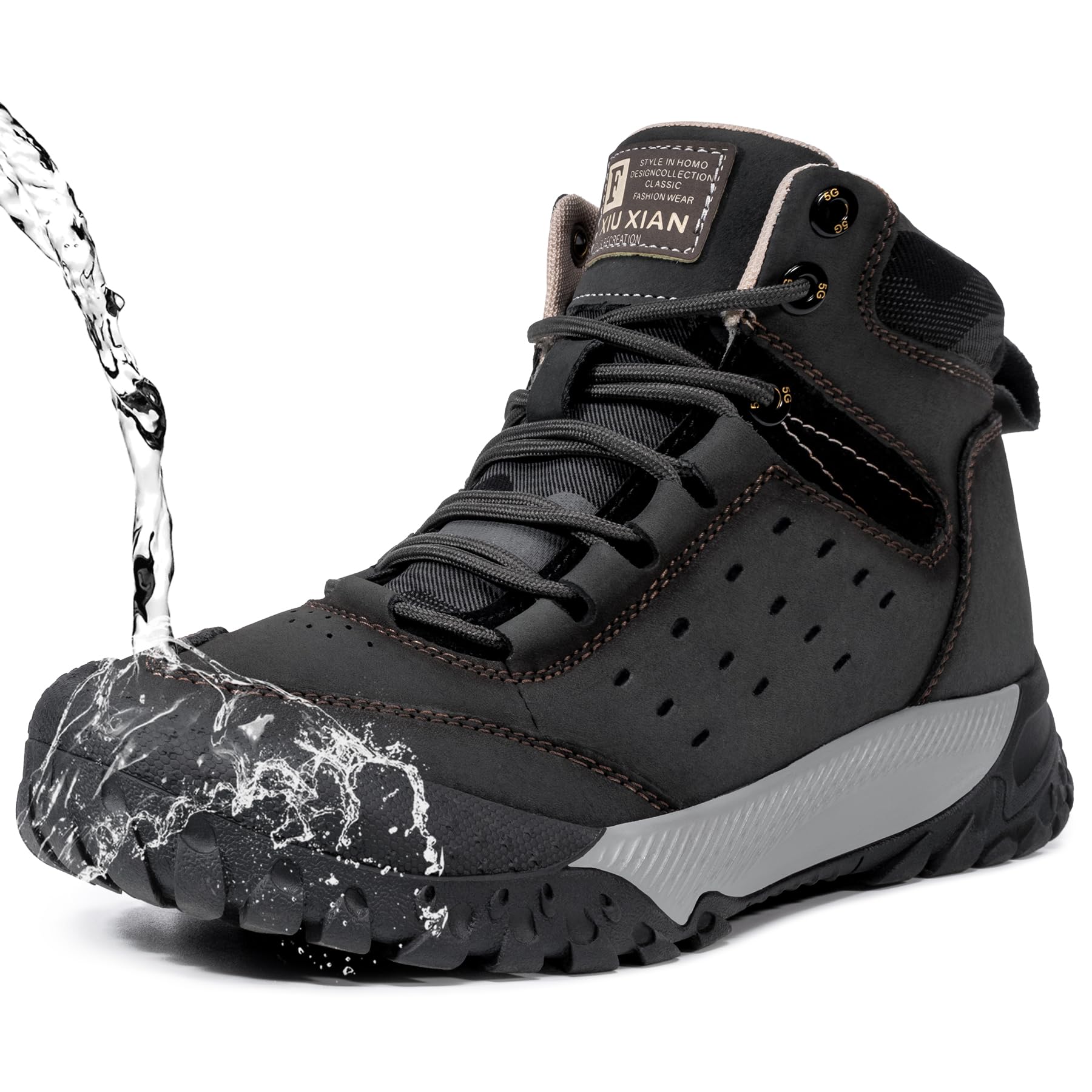 Men's Hiking Boots Waterproof Non-Slip Leather Mid Top Ankle Boot Lightweight Hiker Breathable Trekking Boot