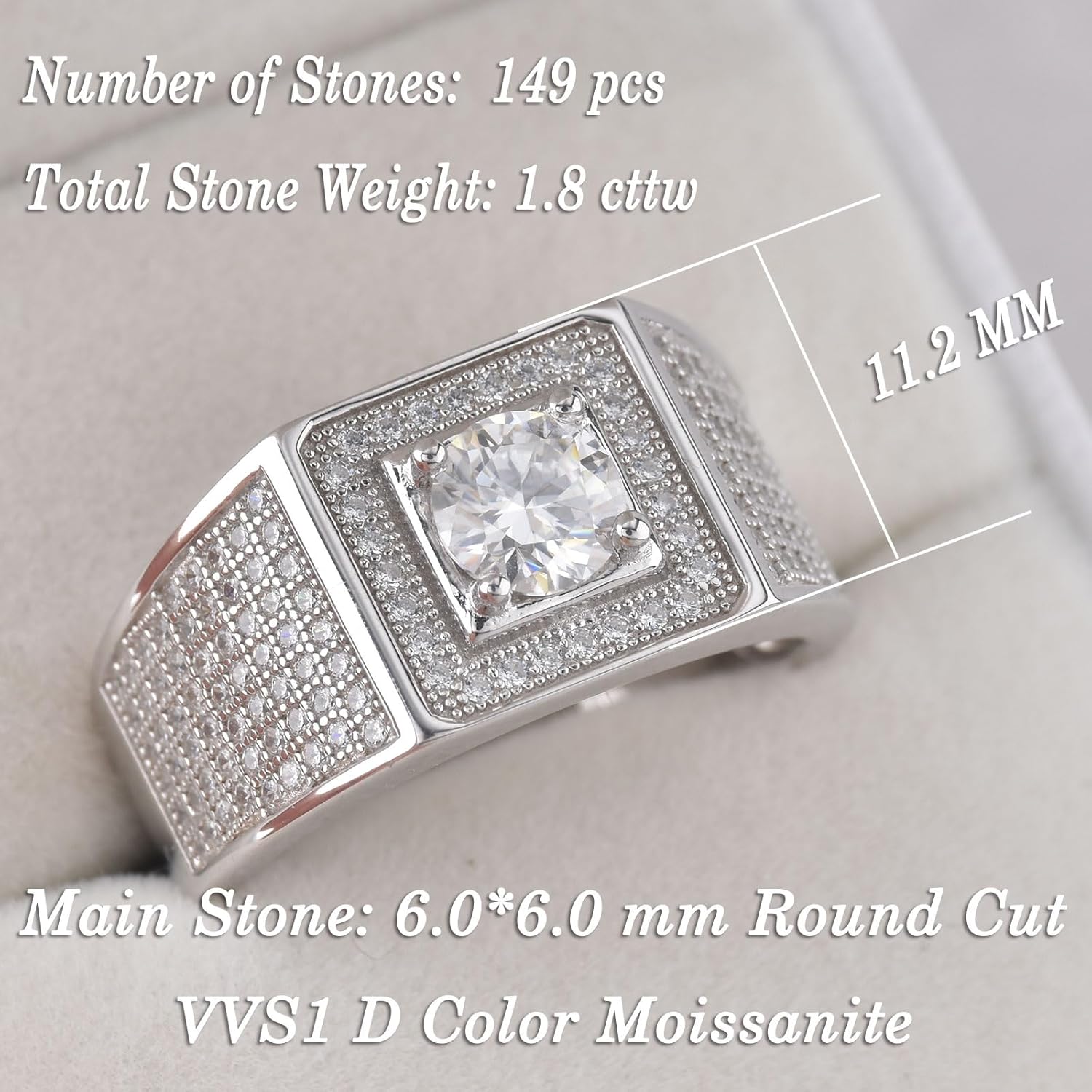 D Color VVS1 Mens Moissanite Wedding Band 925 Sterling Silver Promise Rings For Him Round Cut Eternity Engagement Size 8-13 - Image 2